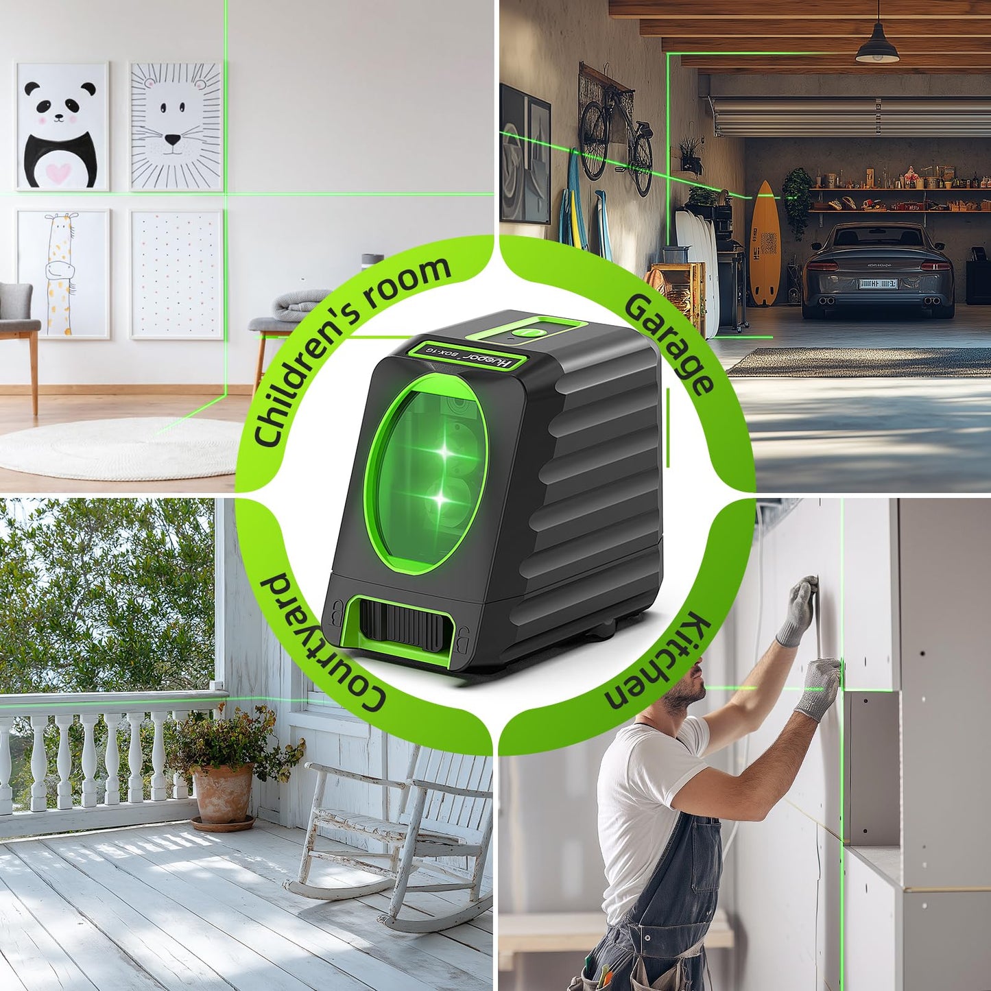 Huepar Box-1G Laser Level Self-Leveling, 150ft Outdoor Green Cross Line with Pulse Mode, 150° Vertical Lines, Magnetic Base & Battery Included – High Precision for DIY and Professional Use