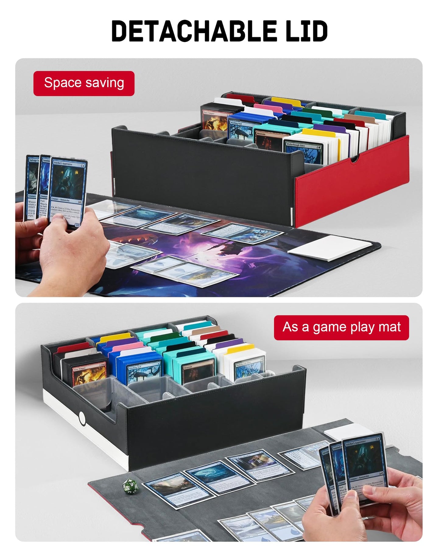 ZLCA Card Storage Box Holds 3200+, Deck Storage Case with 4 Stoppers, Card Organizer for TCG MTG PTCG(Red&White)