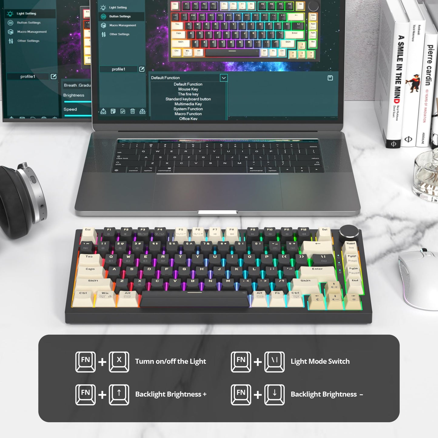 iRoboosta 400PRO 75% Wireless Creamy Mechanical Keyboard Black, Gasket Hot Swappable RGB Gaming Keyboard, Bluetooth/2.4GHz/USB-C Thocky Keyboard with Pre-lubed Cream Grey Switches (82 Black)