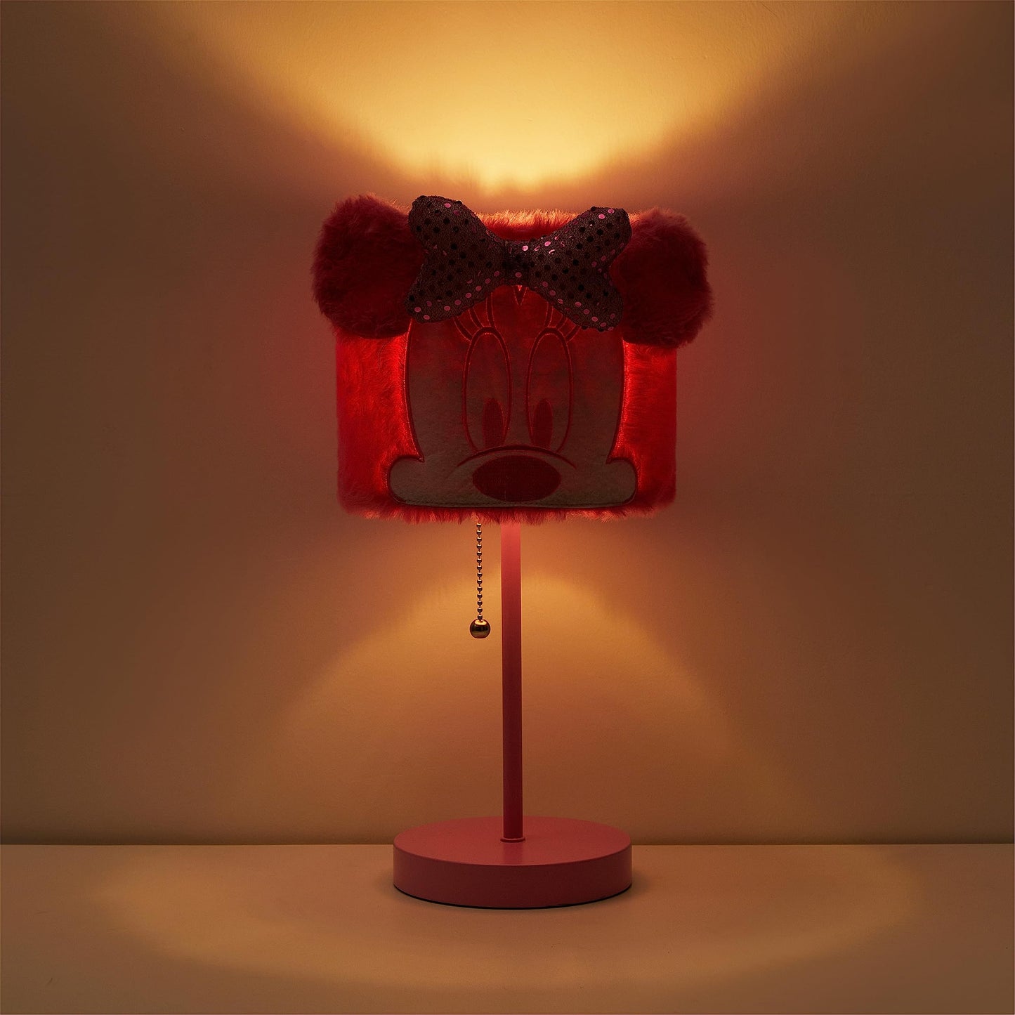Idea Nuova Disney Minnie Mouse Table Lamp,Plush Pink Base with Decorative Shade, Kids Bedroom or Nursery Lighting, Cute Character Lamp for Girls