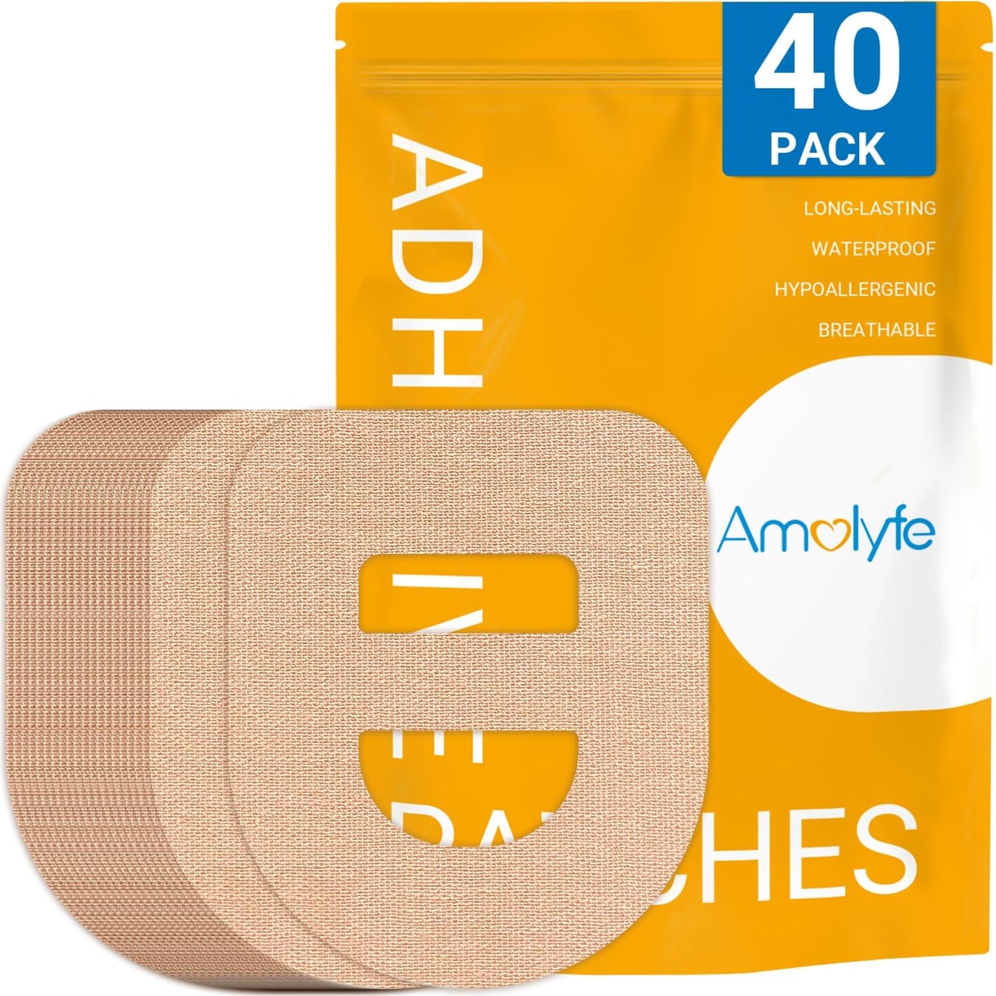 40 Pack Omnipod 5 Overpatches, Amolyfe Omnipod 5 Adhesive Patches Waterproof with Stretchable Strap, Optimized Split Backing for Easy Use, Breathable, Medical Adhesive (Tan)