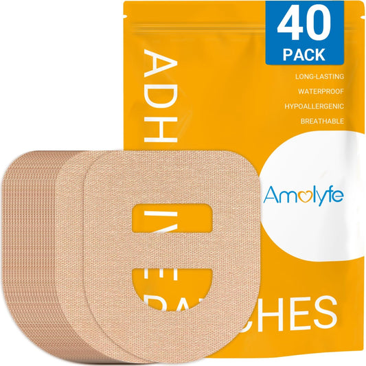 40 Pack Omnipod 5 Overpatches, Amolyfe Omnipod 5 Adhesive Patches Waterproof with Stretchable Strap, Optimized Split Backing for Easy Use, Breathable, Medical Adhesive (Tan)