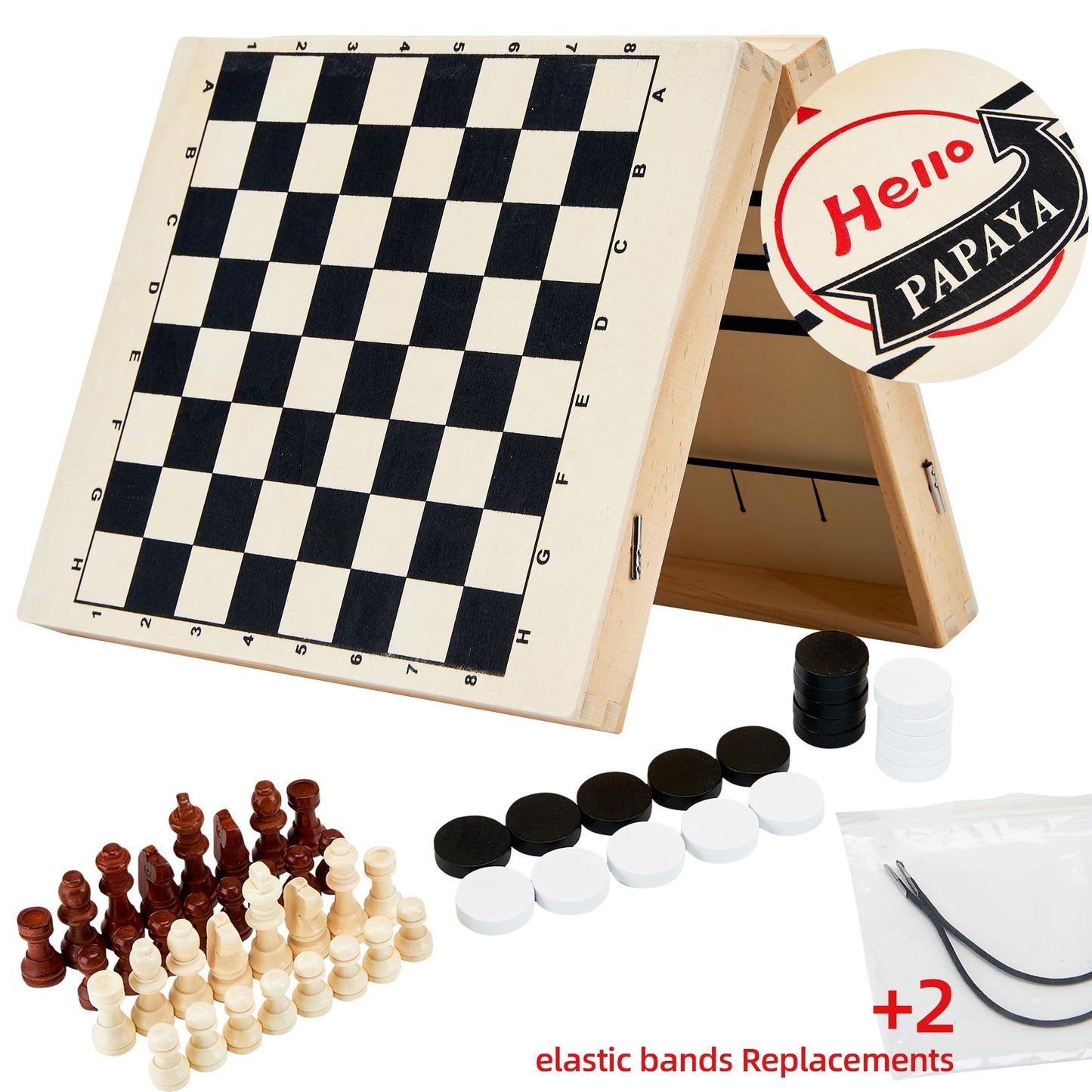HELLO PAPAYA Foldable Fast Sling Puck Game with Chess Board and Checkers Board, Tic Tac Toe. Wooden Air Hockey Family Night,Table Games Gifts for Adults and Kids