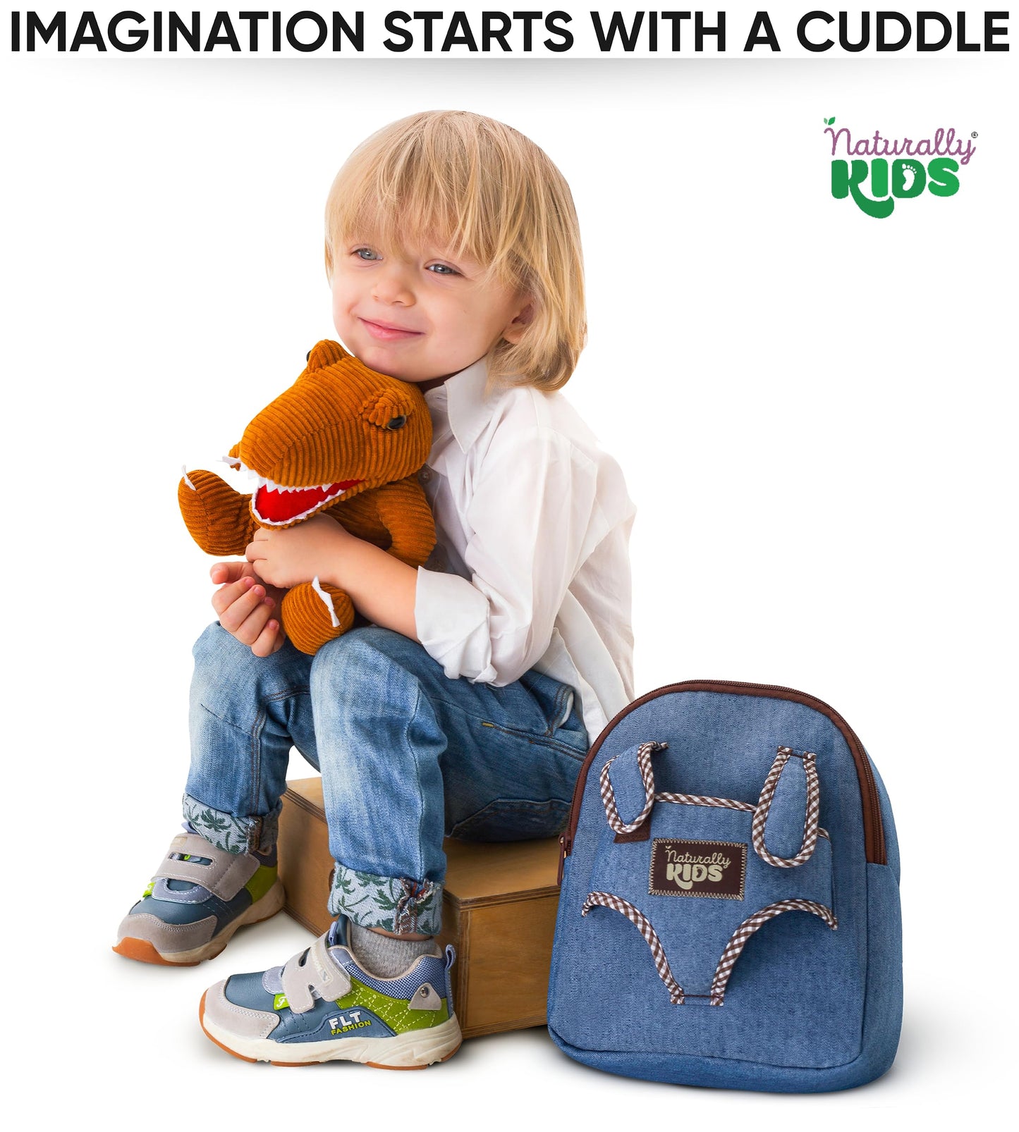 Naturally KIDS Toddler Backpack w Stuffed Animal Toy, Small Kids Backpacks for Grls Boys, Toddler Gifts, Dinosaur Toys