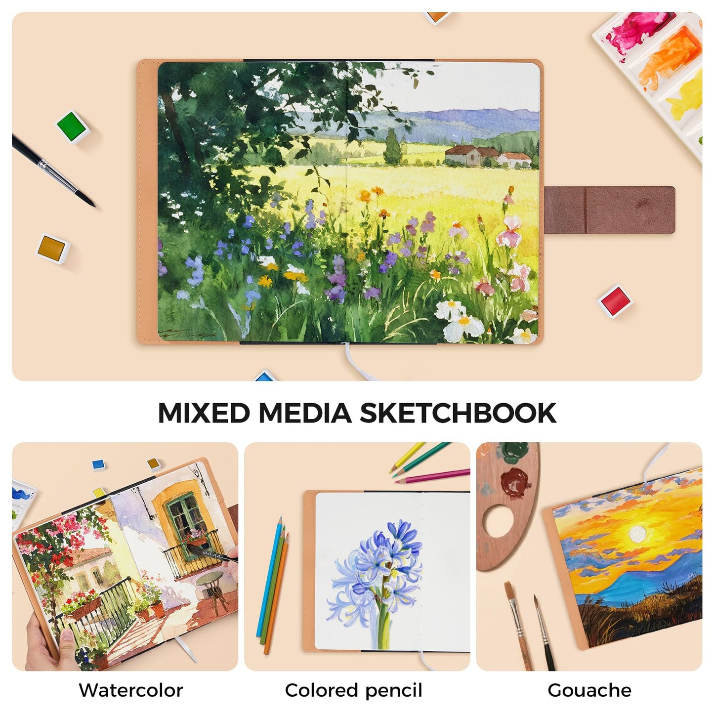 Watercolor Sketchbook,8.2 x 5.5 inch,20 Sheets Cold Press 100% Cotton 300 GSM 140lb,A5 Watercolor Paper for Art Painting, Drawing, Mixed Media