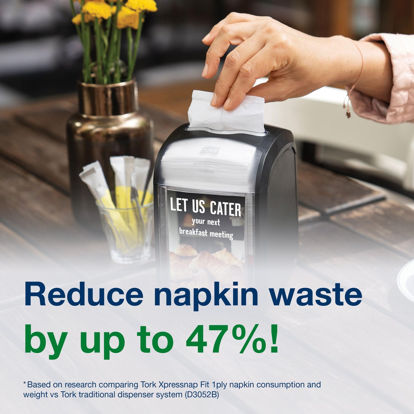 Tork Xpressnap Tabletop Napkin System Starter Pack Black N4, Dispenser and 1 x 500 One-at-a-Time Dispensing Napkins, 80062301