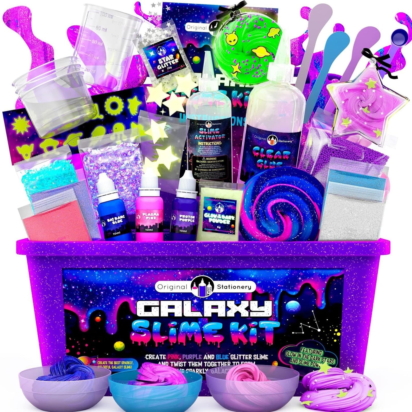 Original Stationery Galaxy Slime Kit, Fun Slime Set with Glow in The Dark Stickers and Glow in The Dark Powder to Make Glitter Slimes & Galactic Slimes