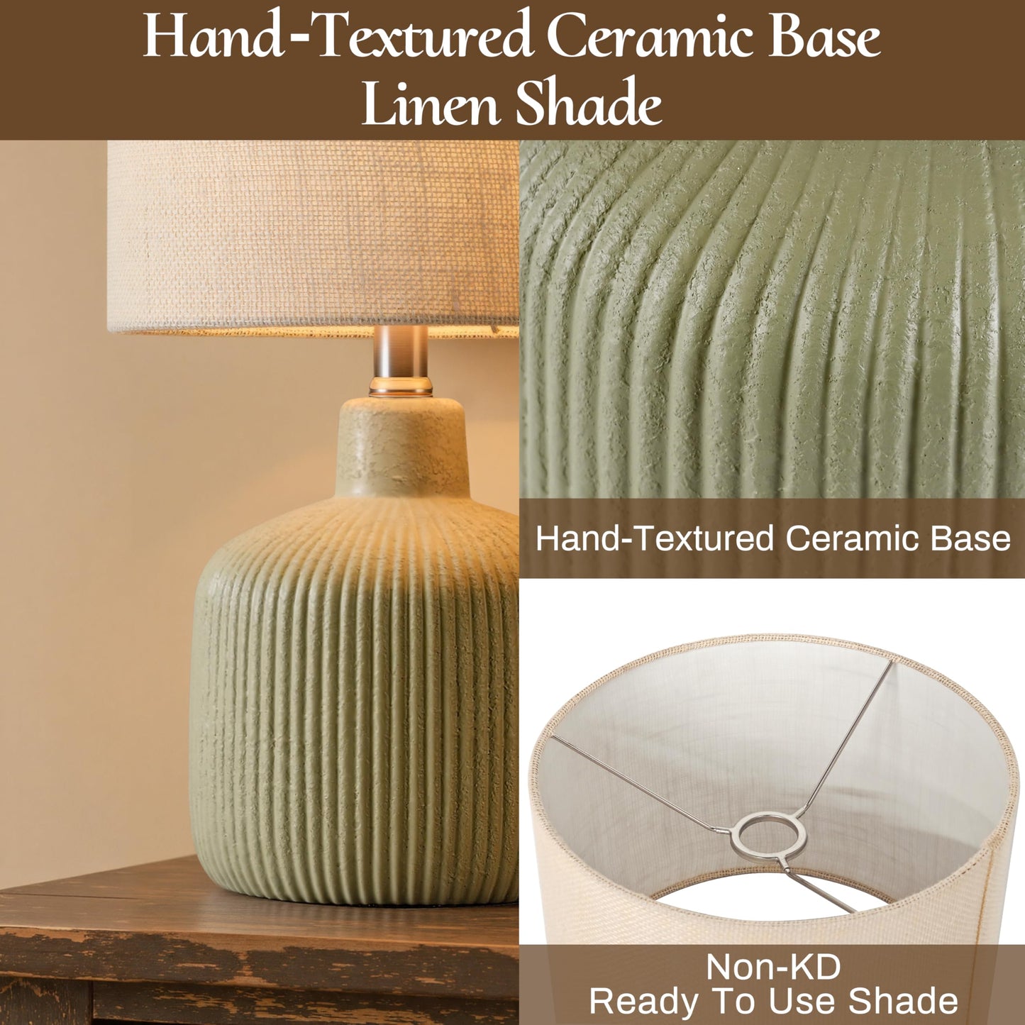 KAWOTI Ceramic Table Lamp, Off-White, 17.75"