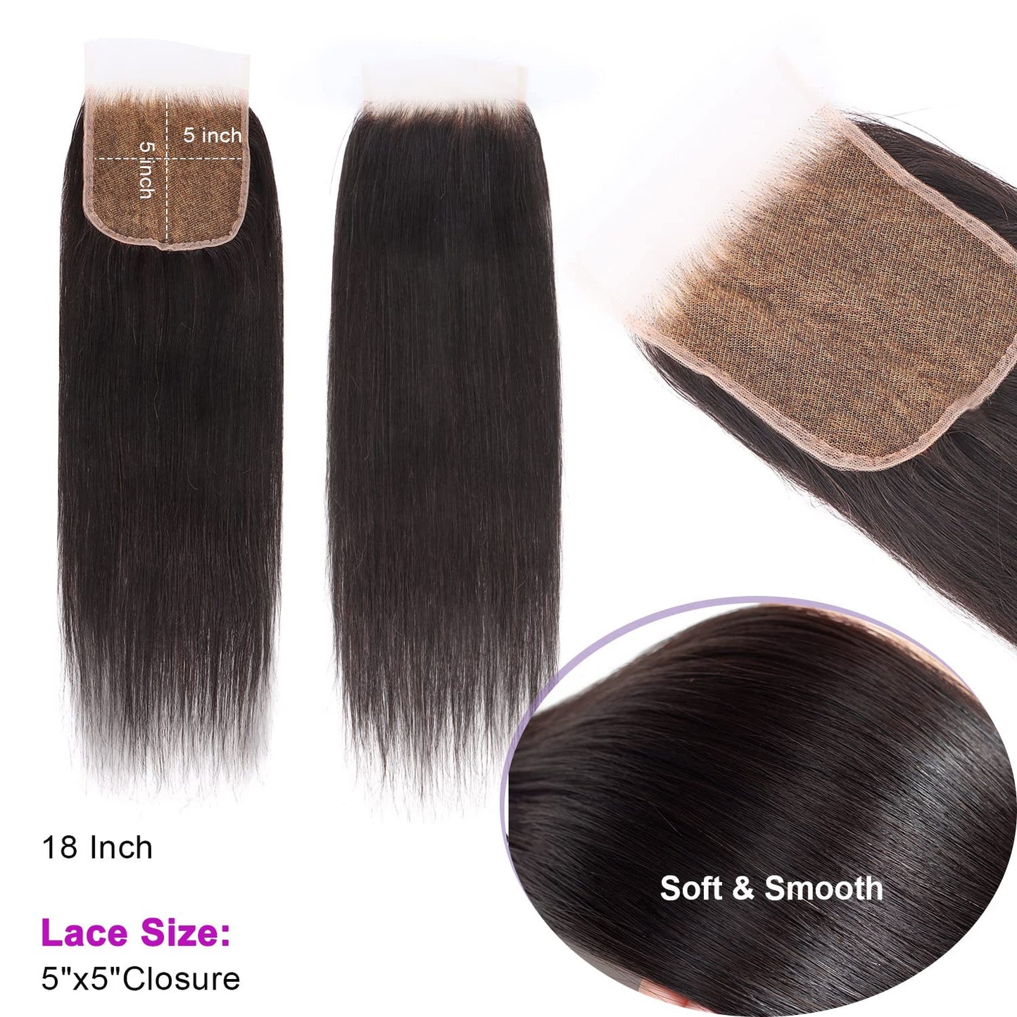 Myshinywigs Bleached Knots 5x5 Real HD Lace Closure Skinlike Straight Human Hair Closure Pre Plucked with Baby Hair Brazilian Virgin Thin Invisible 5x5 Lace Closure Serrated Edge 16 Inch Closure Only
