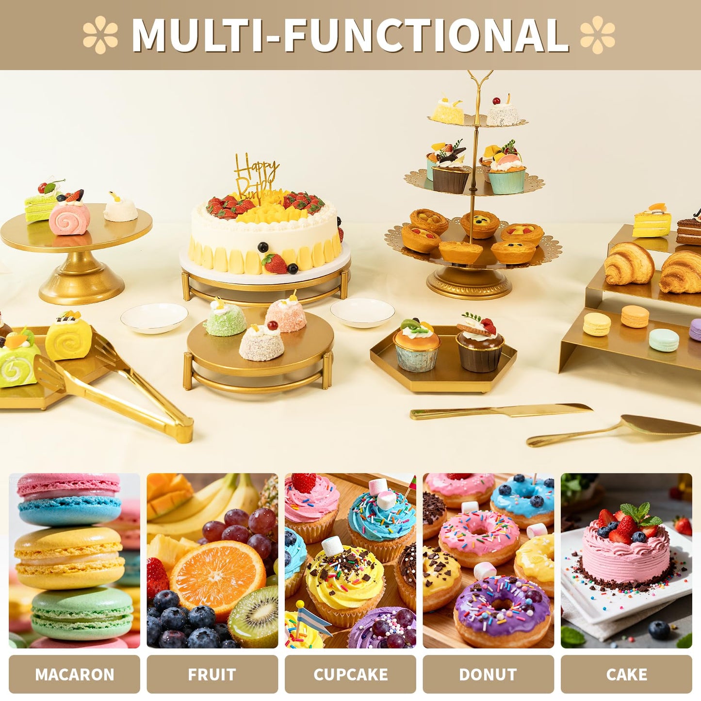 BUQ 12 PCS Gold Cake Stand Set, Dessert Table Display Set with Metal Cupcake Stand and Cake Stands for Party, Wedding, Birthday, Anniversary, Baby Shower, Thanksgiving, Christmas