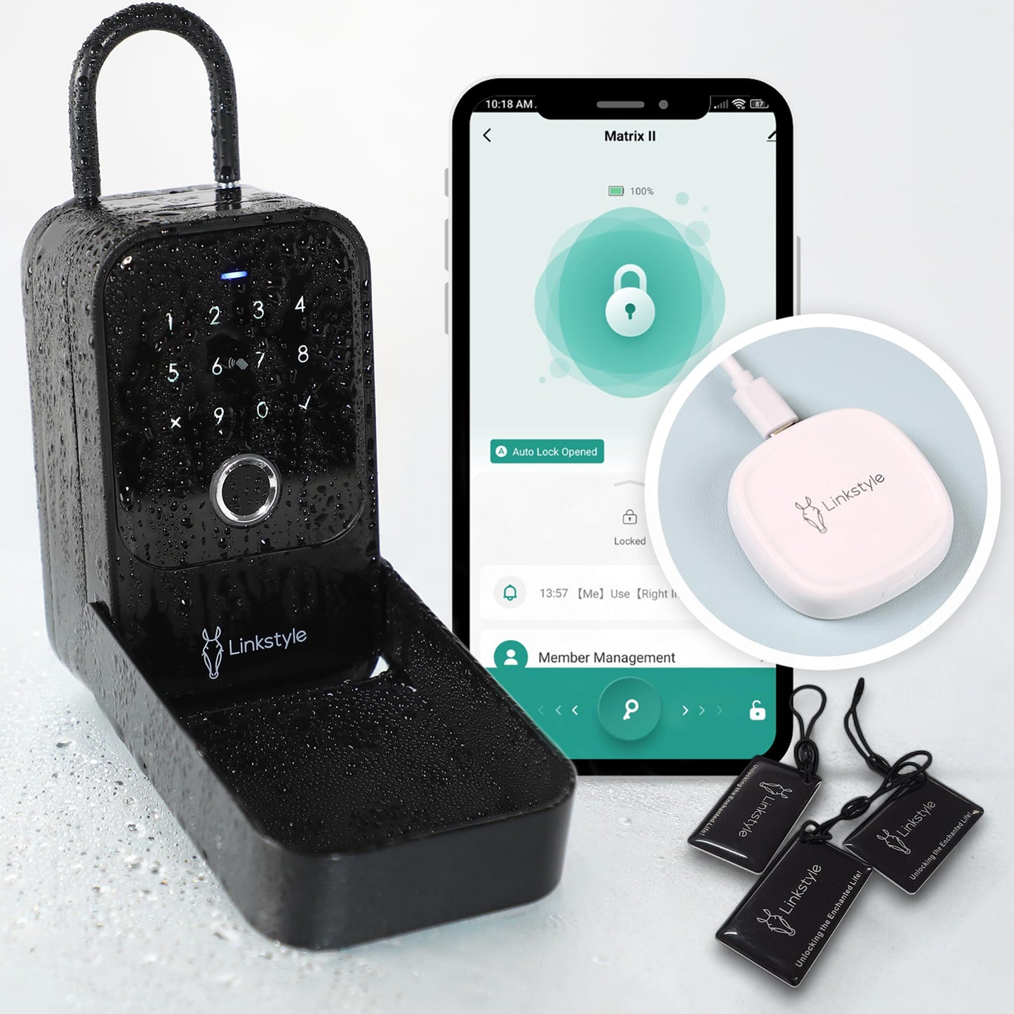 LINKSTYLE Matrix II Smart Key Lock Box with WiFi Hub for Anywhere Access, Waterproof, Bluetooth, Fingerprint, Wall Mounted, Door Handle for Outdoor, Airbnb, Realtors, Garage, Car