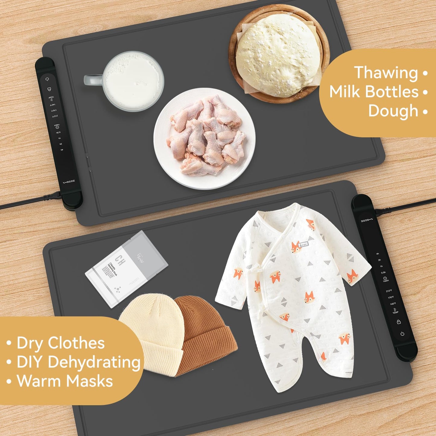 Food Warming Mat Electric Tray: Adjustable Silicone Heating Pad with 3 Temperature Settings 4 Timer Function Portable Roll Up Hot Plate for Buffets Party Gatherings Kitchen Countertop Black Gray