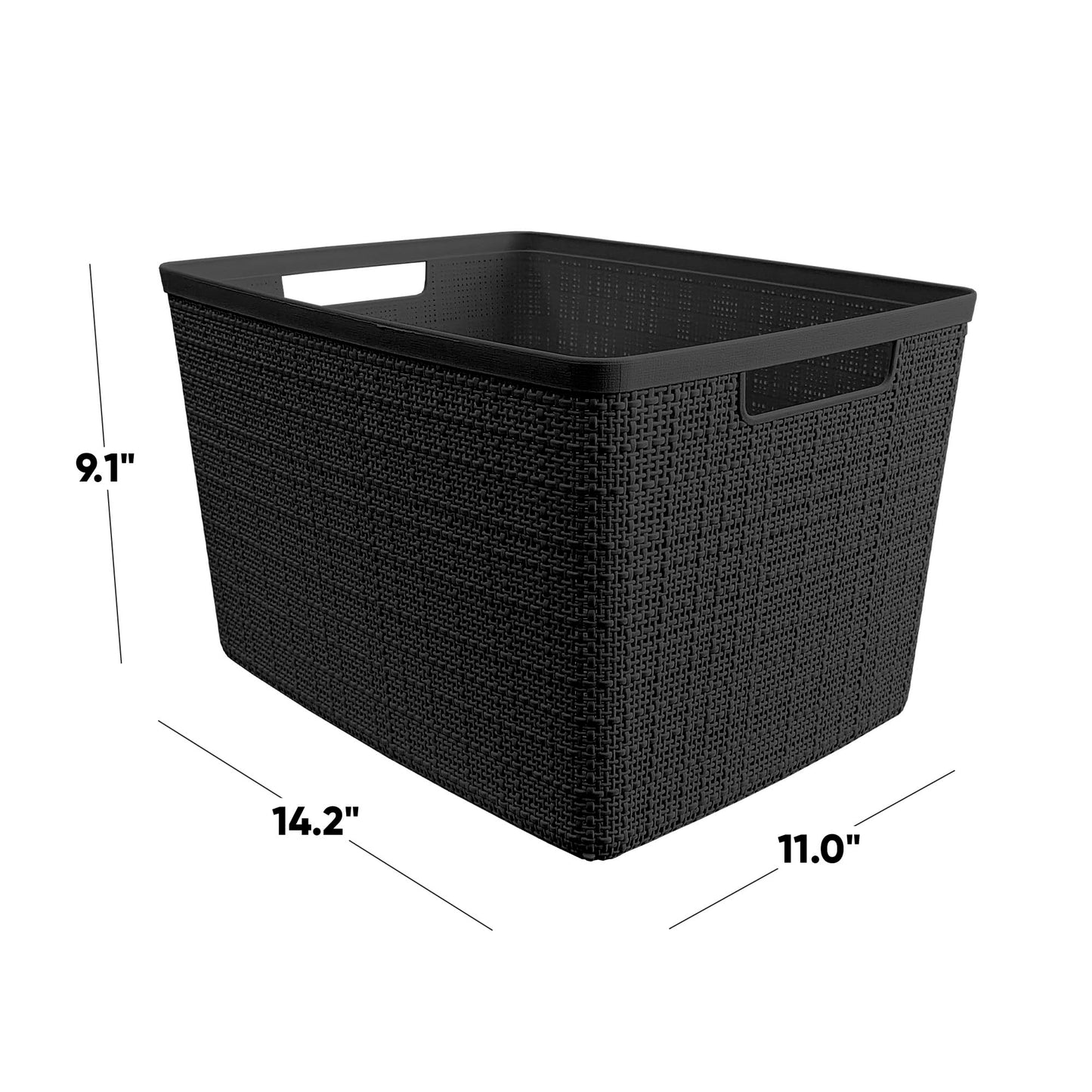 Curver Set of 4 Large 20L Jute Decorative Plastic Organization and Storage Baskets - Perfect Bins for Home Office, Closet Shelves, Kitchen Pantry and All Bedroom Essentials, Black