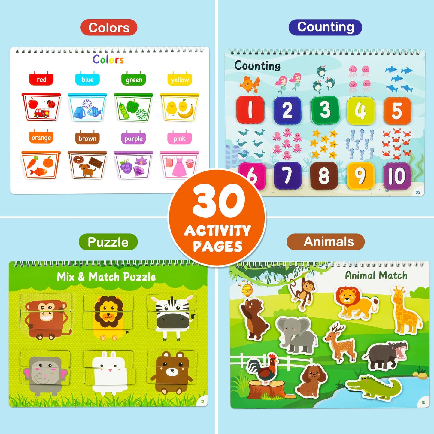 BenBen Busy Book for Toddlers, 30 Pages, Pre-Assembled, Montessori Toys, Preschool Learning Activities, Educational Sensory Toys, Kids Activity Book, Autism Learning Materials