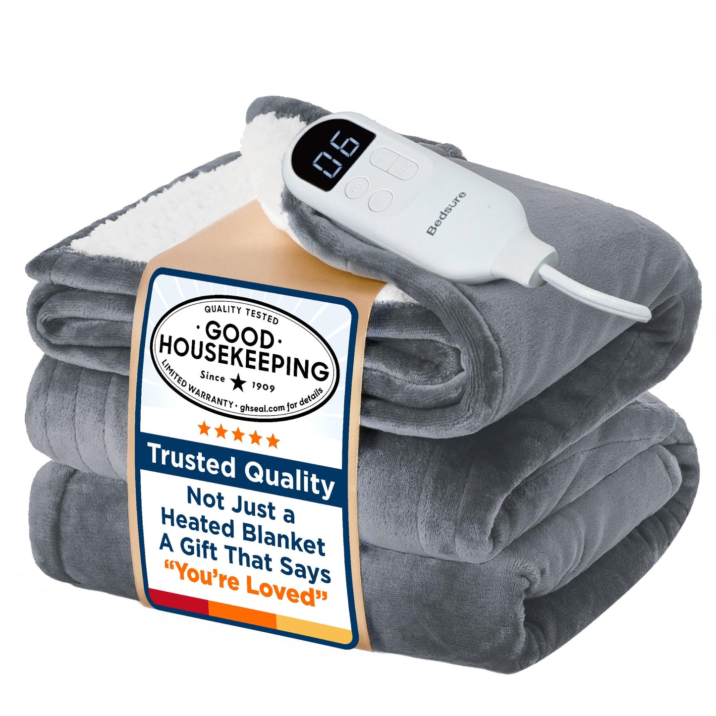 Bedsure Electric Blanket Full Size with Preheat Function - Soft Flannel Heated Blanket, Fast Heating with 6 Time Settings (up to 10H) & 6 Heat Settings, Grey, 72x84 Inches