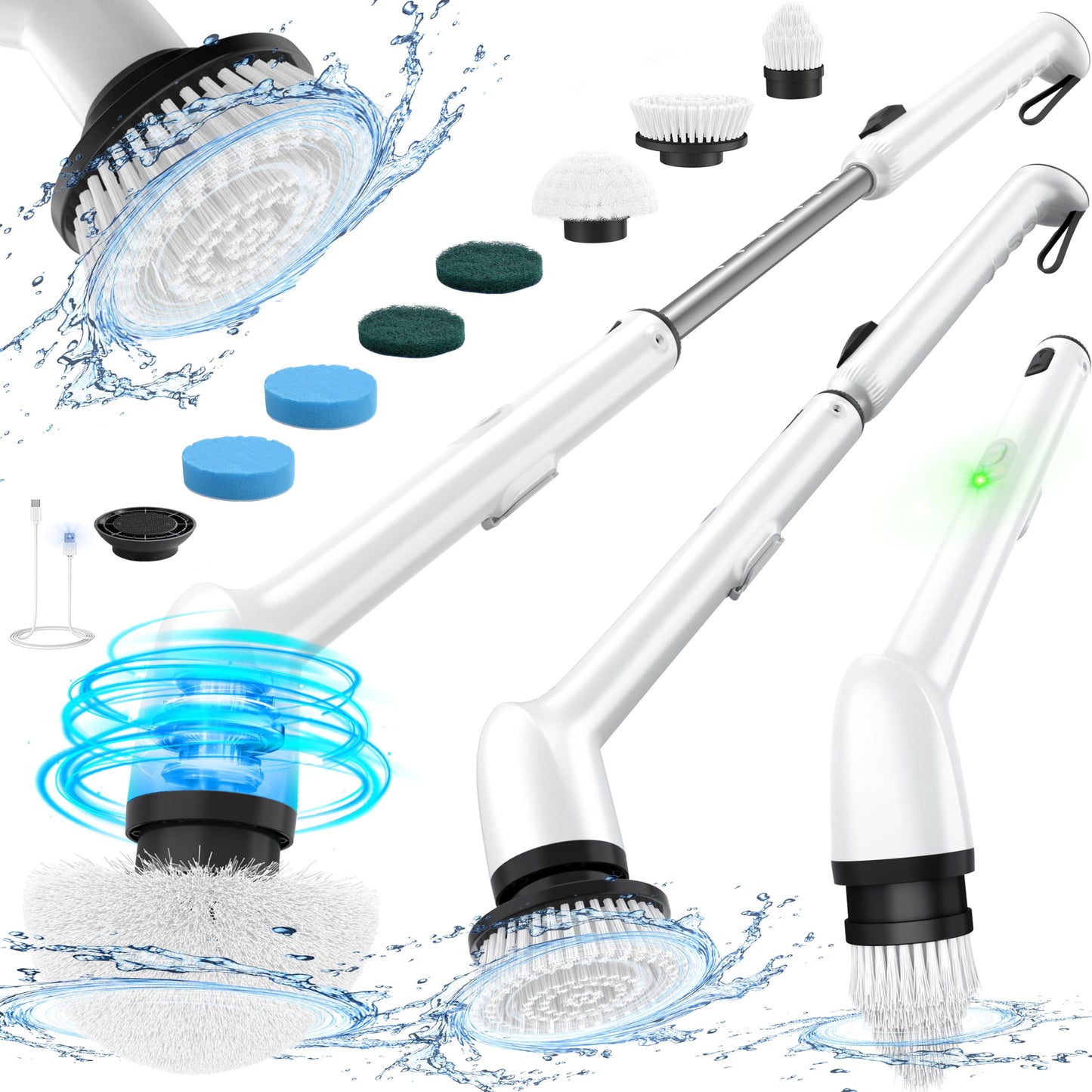 LyriFine Electric Spin Scrubber, New Full-Body IPX7 Waterproof Bathroom Cleaner Brush, Shower Scrubber with Long Handle & 2 Speed, Heads Replacement, Cleaning Supplies for Tub Shower Tile Floor
