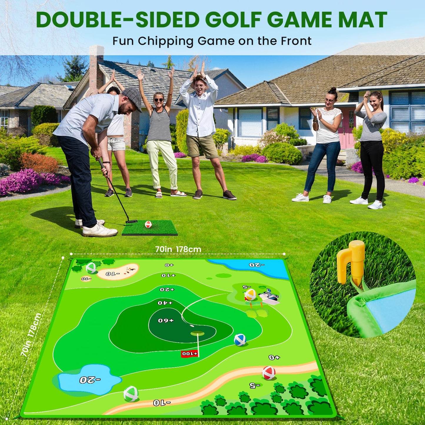Golf Chipping Practice Mat for Backyard Games, Battle Golf Hitting Mat for Swing Training, Fun Golf Party Game, Perfect for Outdoor Activities