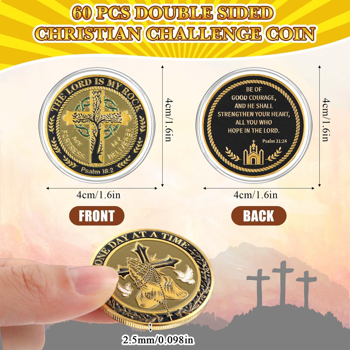 Ecation 60 Pcs Christian Challenge Coin Rooted in Christ The Lord is My Rock One Day at A Time Serenity Prayer Small Bible Verse Gift Empowerment Prayer Coins Double Sided Engrave Religious Gifts