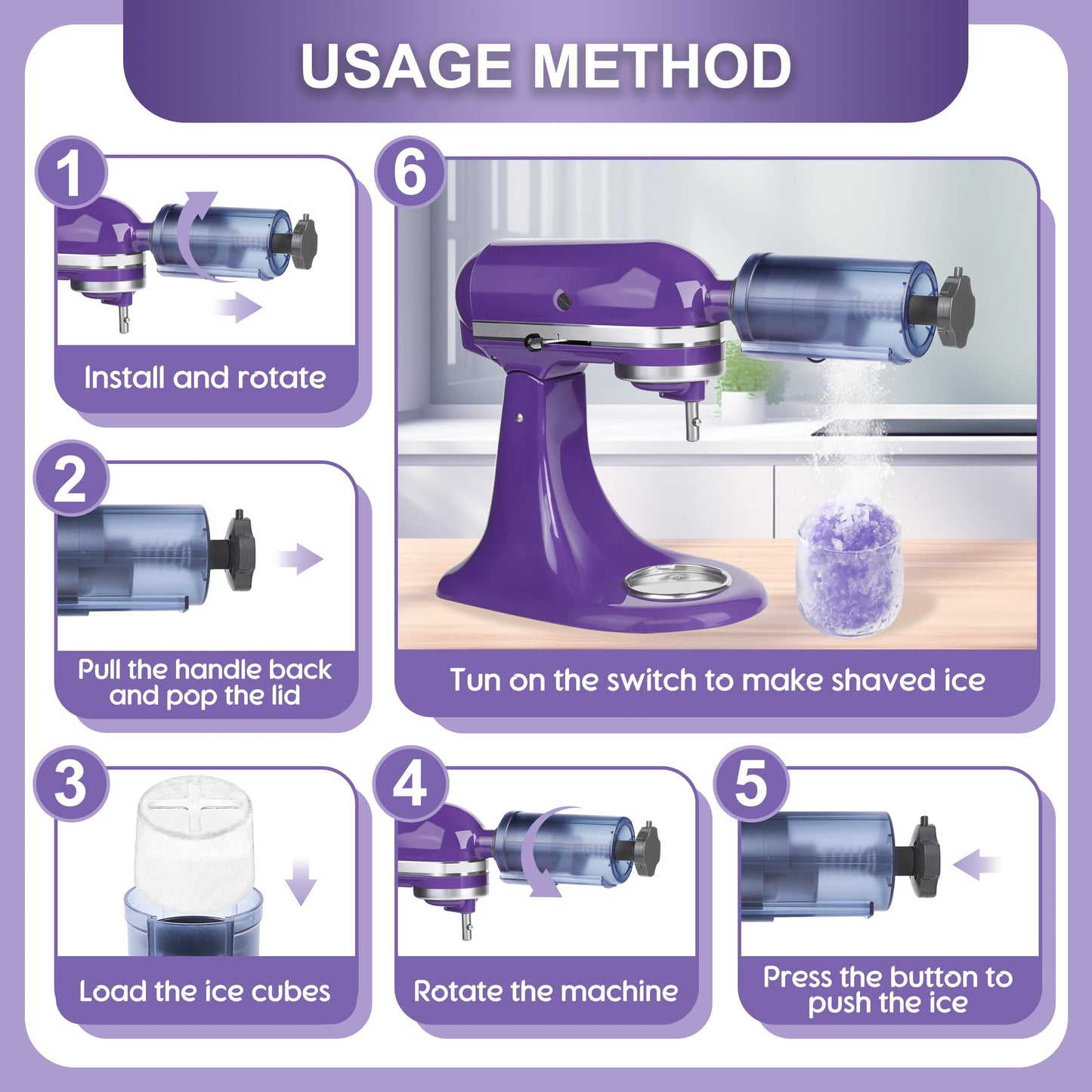 Jooke Shaved Ice Attachment for Kitchenaid Stand Mixer,Ice Crushers for Home Use,Homemade Shaved Ice Maker,Snow Cone Machine for Kitchenaid Ice Shaver with 8 Reusable Ice Cube Mold,Instruction Manual