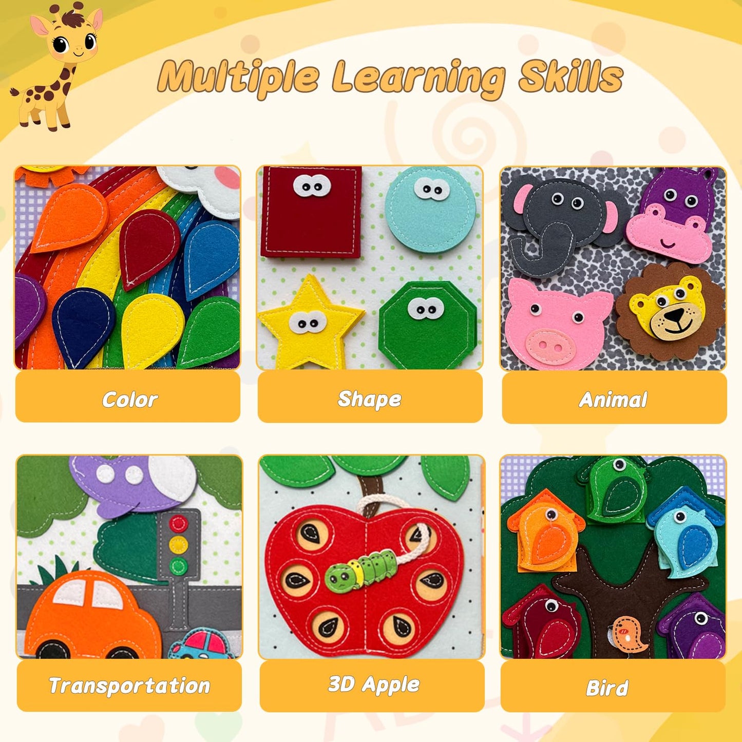 Cobelae Montessori Busy Book for Toddlers Ages 1-3, Felt Busy Board, Silent Book, Preschool Learning Activity Books for Babies, Travel Toys for Toddlers