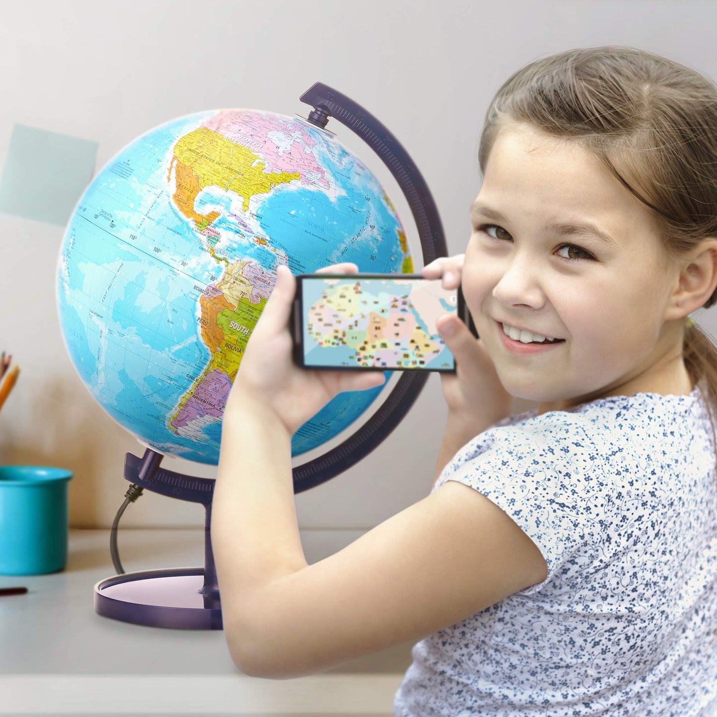 SJSMARTGLOBE Interactive 10" Globe for Children with Stand (DIY) - App-Compatible, 400 Wonders, 1000+ Facts, LED Constellations, STEM Globe, World Lamp & Earth Decor