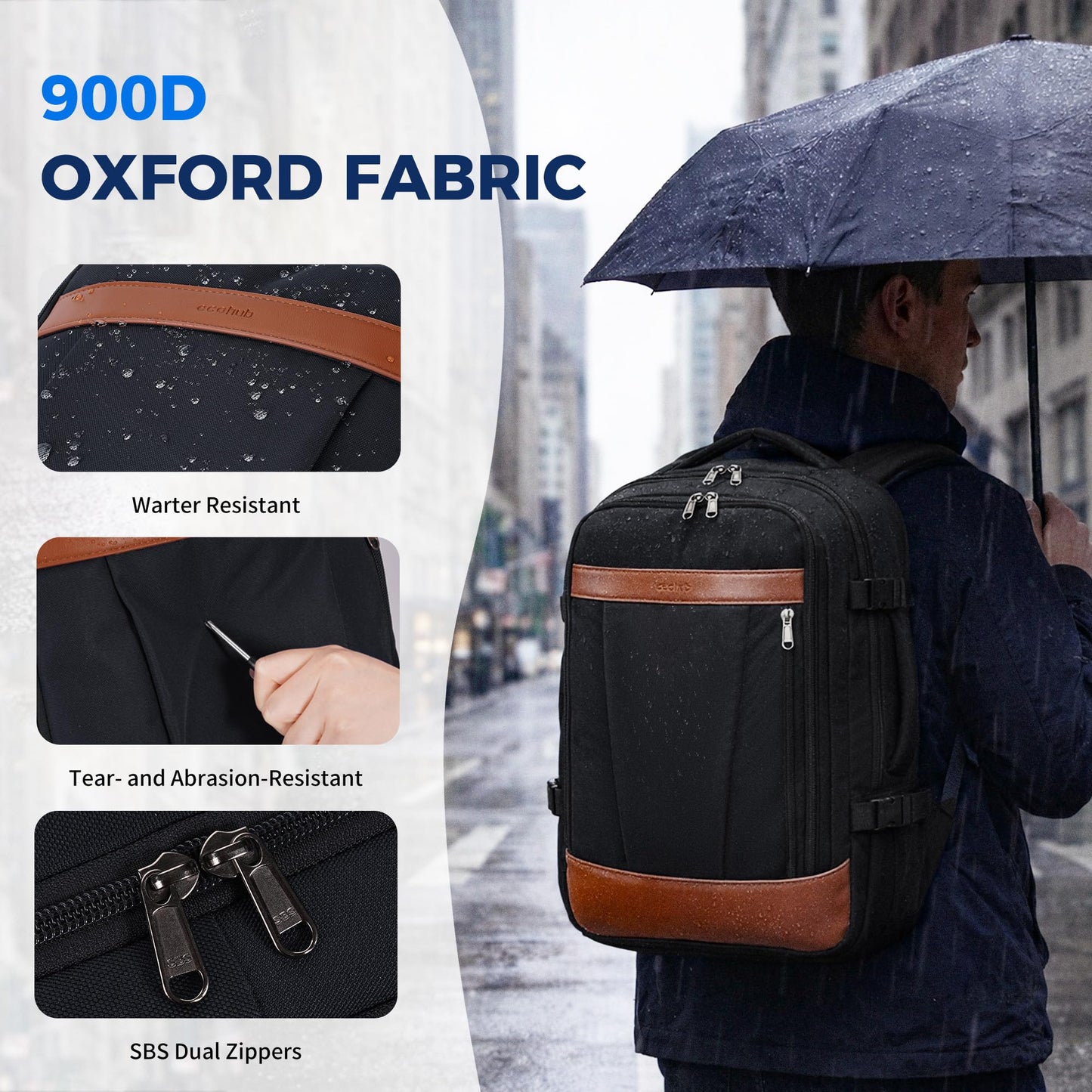 ECOHUB 19" Travel Backpack for Men Women 19x7.1x12.6 Spirit Airlines Personal Item Bag Backpack with Wet Compartment,Black