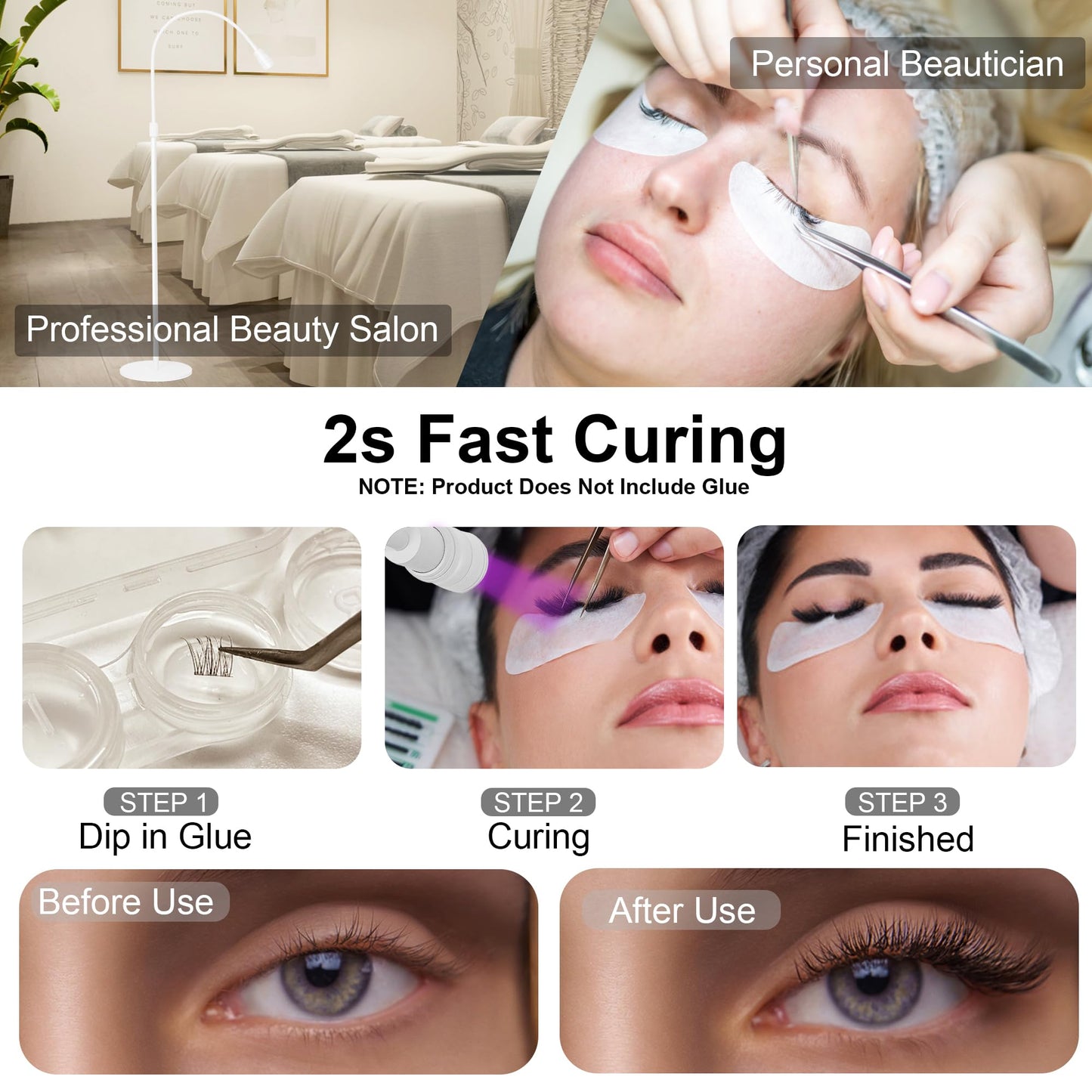 12W UV Lash Light with Foot Pedal, Rapid Dry in 2 Seconds Lash Lamp for Eyelash Extension Grafting Eyebrow Beauty Salon, Adjustable Angle and Light Spot Size, Lash Light for Eyelash Tech (White)