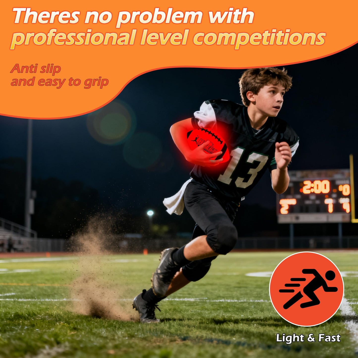 HITEGY Rechargeable Glow in The Dark Football - USB Charging, Official Size 6, Light Up with Every Catch and Throw, Includes Pump, Ball Bag & Charging Cable - Rechargeable Light Up Football - Orange