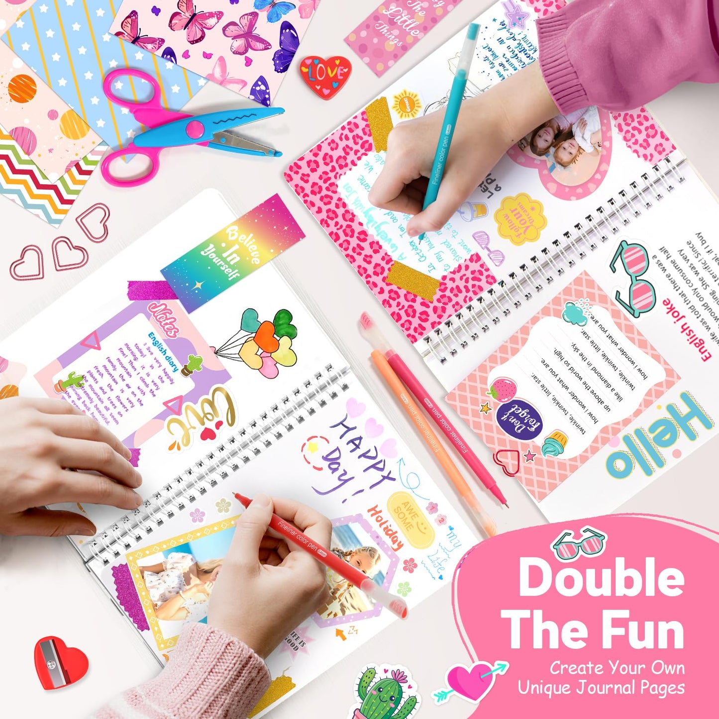 Axirata 2-Pack DIY Journal Kit for Girls, Journal Set for Tween & Teen Girls 6-8-14 Year Old, Art & Crafts Stationery Kit, Scrapbook & Diary Supplies Toy Set Birthday Christmas Ideal Gift for Girls