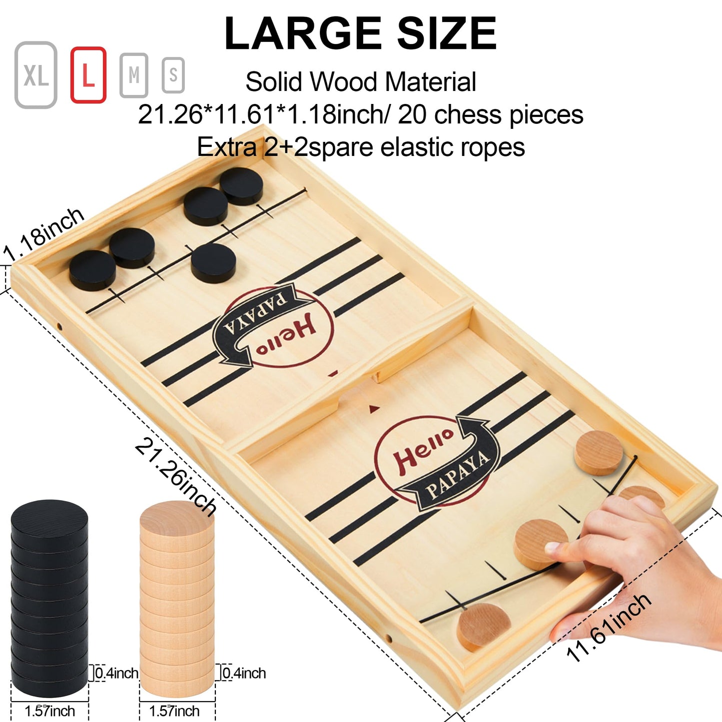 HELLO PAPAYA Fast Sling Puck Game - Test Your Speed and Accuracy with This Fast-Paced Wooden Air Hockey Desktop Battle Board Game - Guaranteed Fun Gifts for Family Night or Friends Party