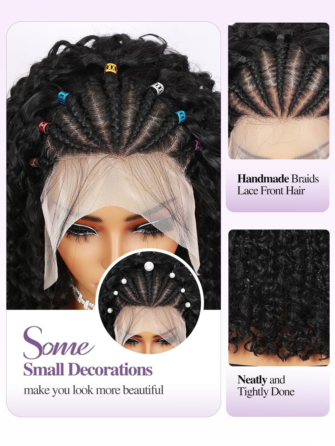 Quantum Love Braided Wigs for Black Women Braids Cornrows Lace Curly Wigs 16 Inch Lace Frontal Braided Fully Curly Bob Synthetic Glueless Wigs