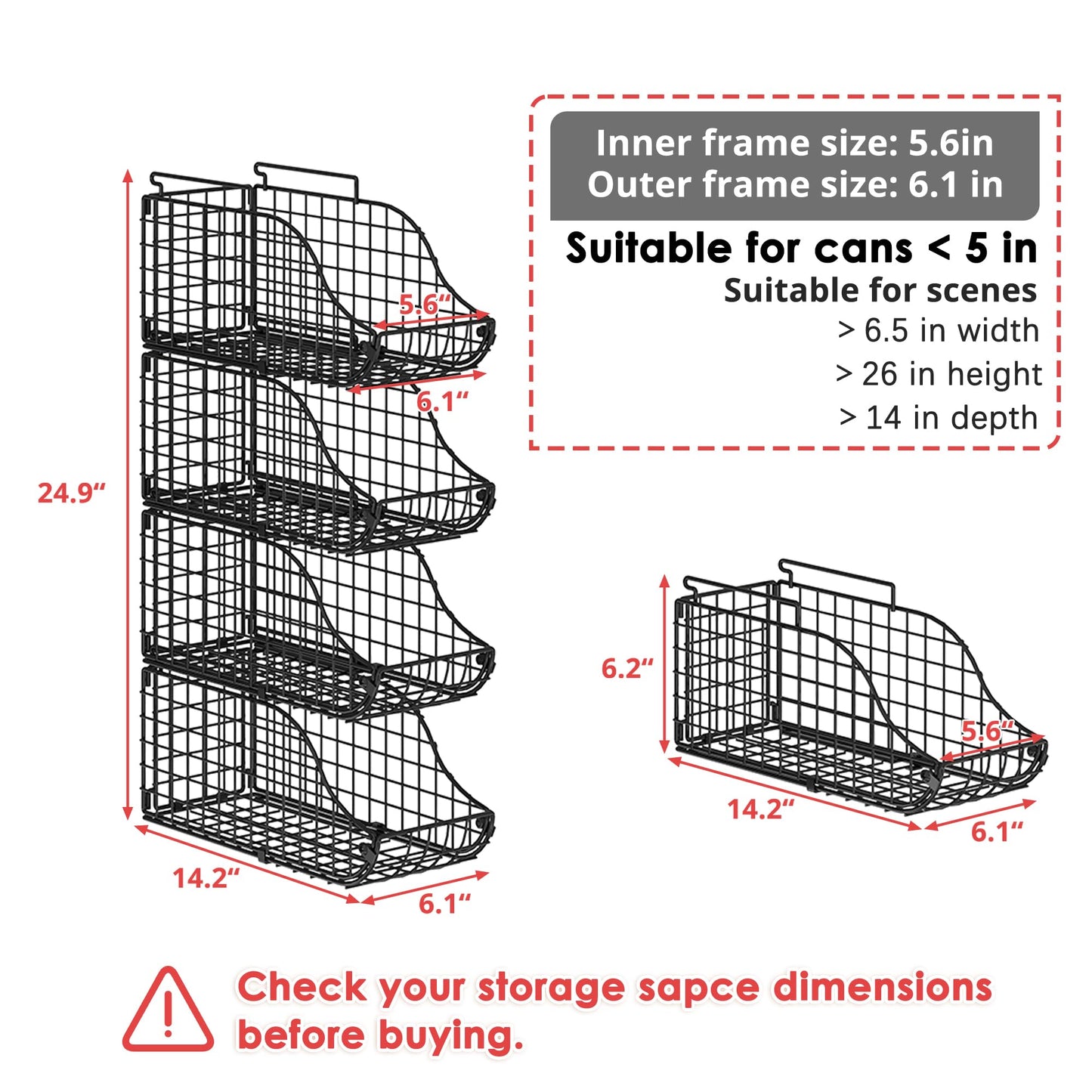 8-Pack Can Organizer for Pantry, Stackable Cabinet Food Shelves for Fridge, Wire Cupboard Storage, Holds up to 72 Beers,Small Metal Bin for Drink Beverage Egg Gillas, Rack for Kitchen Countertops RV