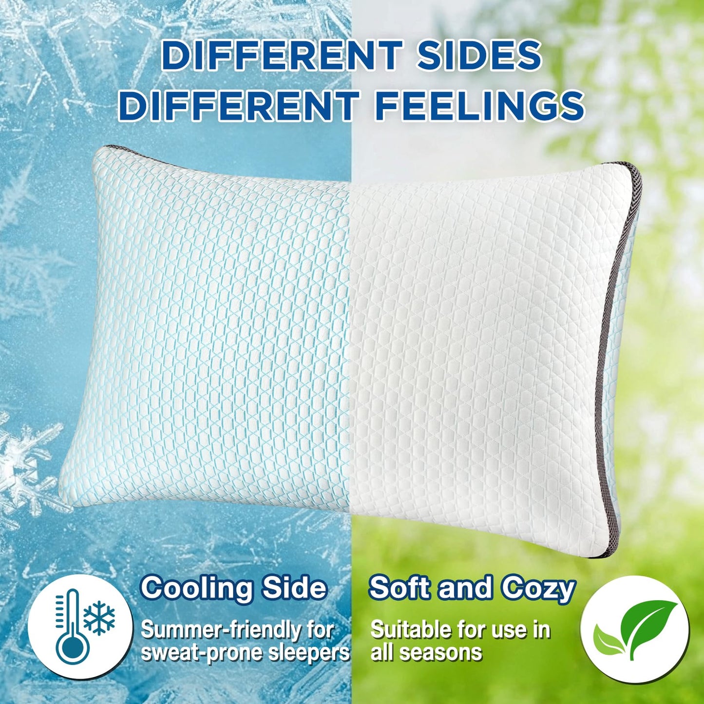 Baskbed Cooling Pillows Queen Size Set of 2, Shredded Memory Foam Pillows 2 Pack, Bed Pillow for Hot Sleepers Adjustable Firm Pillow for Side, Back and Stomach Sleepers, Machine Washable