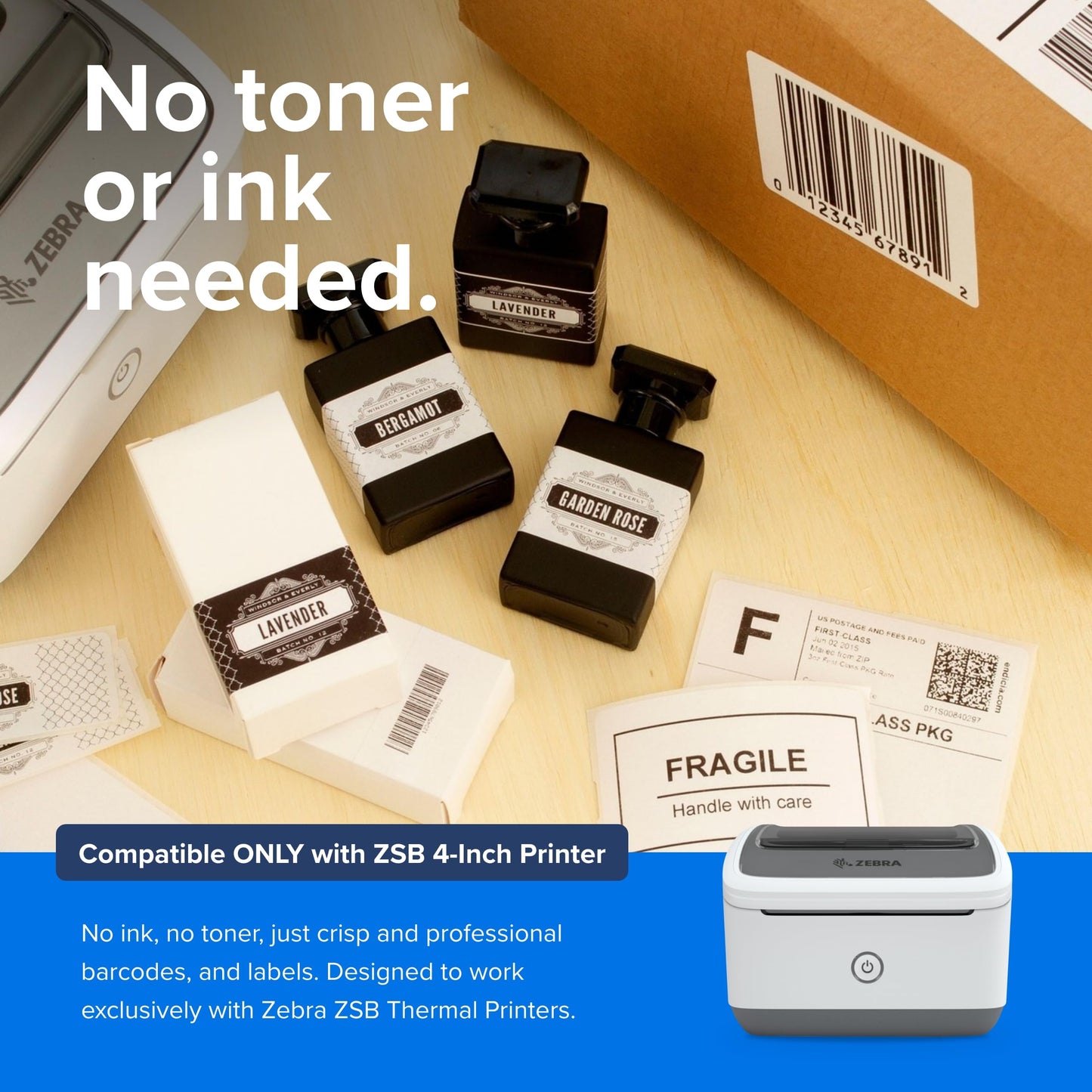 Zebra ZSB Series Labels - Potato Starch-Based Printer Label Paper - Recyclable Cartridge for Stickers - Versatile, Cloud-Based Adhesive - Mailing, 2.25" x 4"