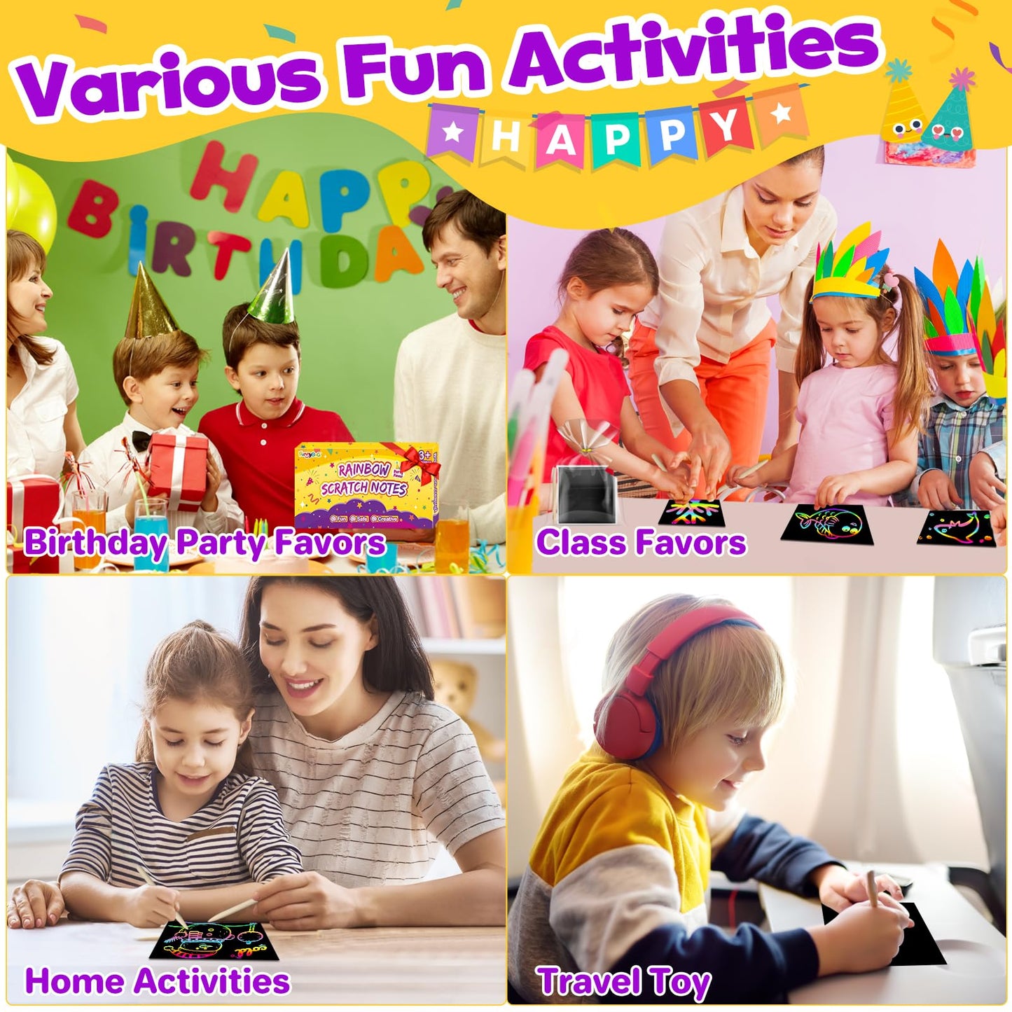 FUNNYB&G 360 PCS Rainbow Scratch Paper Art Kit for Kids, Birthday Party Favors Goodie Bags Stuffers for Kids, Bulk Classroom Gifts Scratch Mini Notes for Girls Boys Ages 4-12