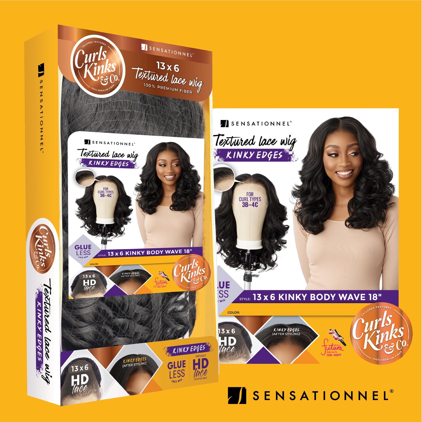 Sensationnel Curls kinksandco kinkyedges wig - kinky body wave 18 inch 13x6 lace frontal natural kinkytexture edged hairline for natural 3c to 4c hair textures (2 DARKBROWN)
