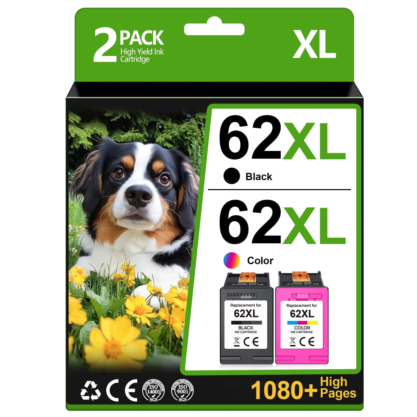 62XL Ink Cartridges Black and Color Remanufactured for HP Ink 62 for HP 62XL Ink Cartridge Combo Pack Fit for HP Envy 5540 5544 5545 5660 5664 7640 7645, OfficeJet 200 250 250 5740 Series | N9H64FN