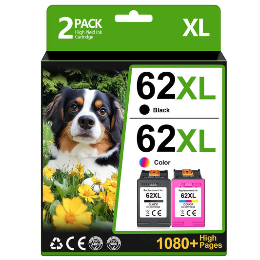 62XL Ink Cartridges Black and Color Remanufactured for HP Ink 62 for HP 62XL Ink Cartridge Combo Pack Fit for HP Envy 5540 5544 5545 5660 5664 7640 7645, OfficeJet 200 250 250 5740 Series | N9H64FN