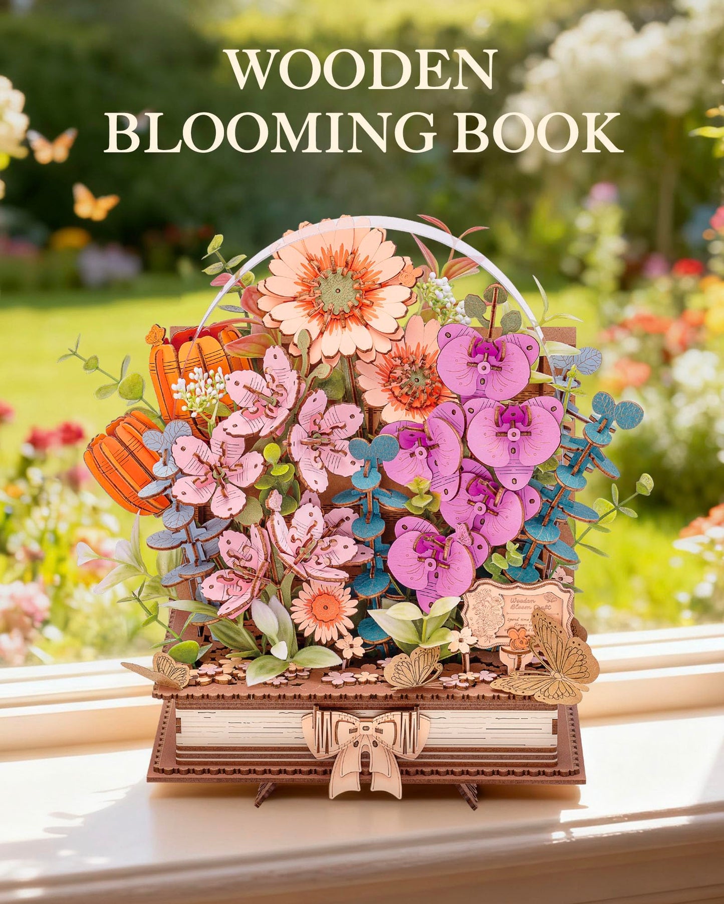 Wowood 3D Wooden Flower Puzzles for Adults-Wooden Bloom Book, DIY Crafts Model Kits Building Set, Botanical Decor Creative Gift for Women (552PCS)
