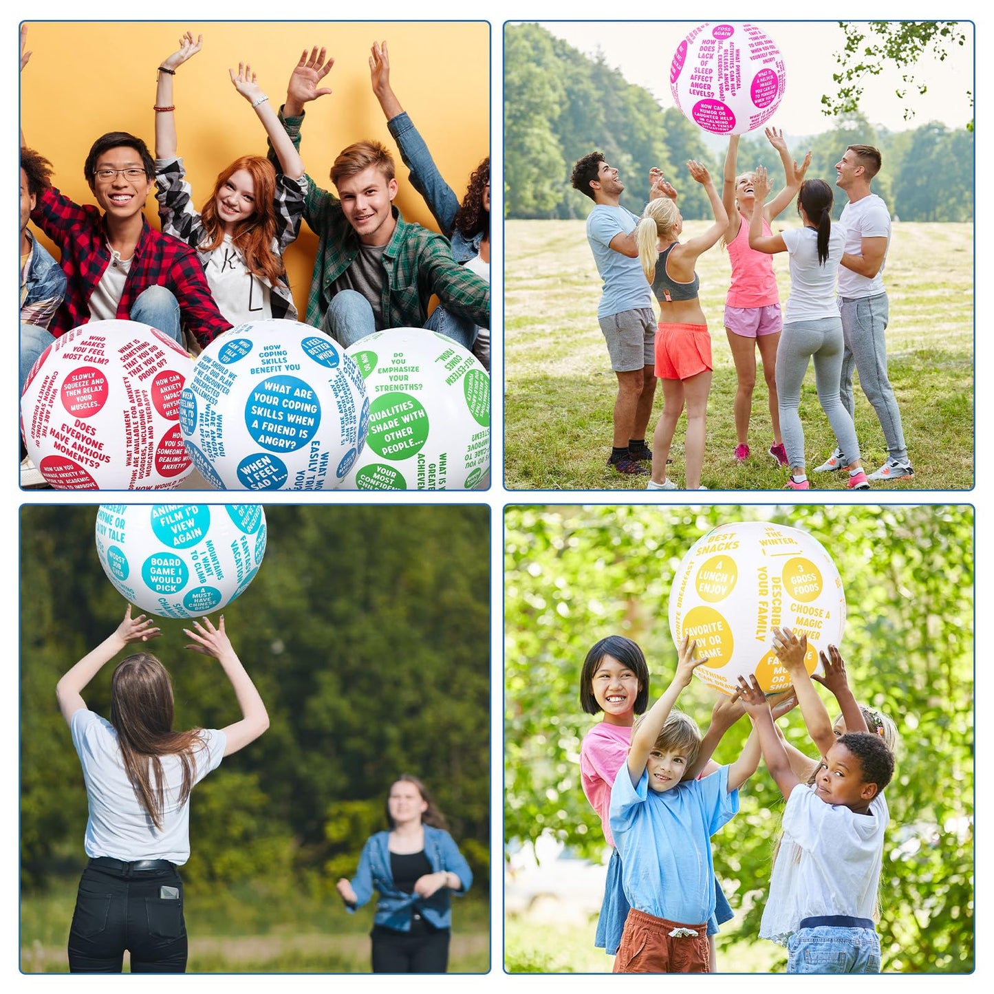 Foilswirl 6 Pcs Coping Skills Balls 24 Inch How to Cope with Anxiety Social Conversation Skill Self Esteem Anger Management for Adult Fun Group Therapy Tool Games Activity