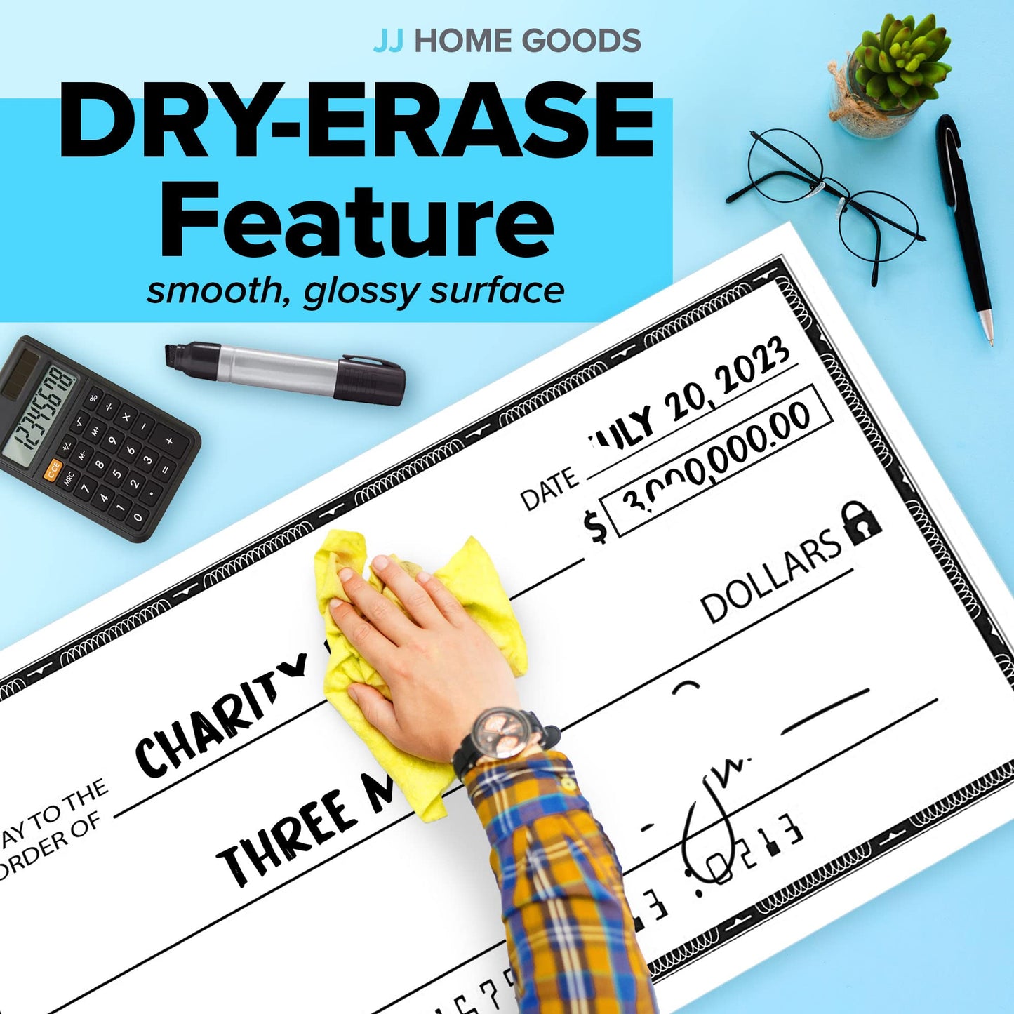Reusable Giant Check [48" x 24"] - Dry Erase Big Checks for Presentations, Oversized Checks for Presentation, Novelty Big Check, Giant Big Fake Check, Large Checks for Presentations, Donation, Awards