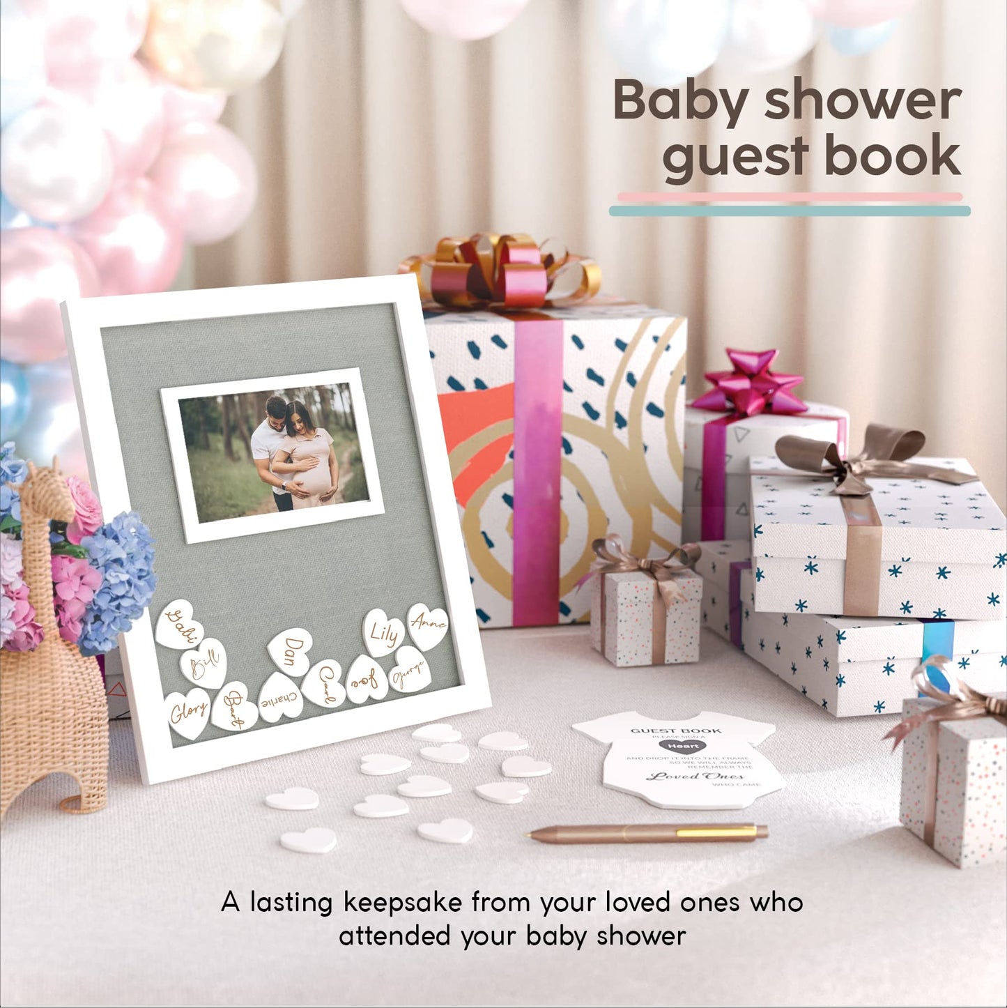 Great Lakes Memories GLM Premium Baby Shower Guest Book with Welcome Sign & 50 Hearts - Perfect Keepsake Memory Book for Boy & Girl Baby Shower Decorations, Alternative to Traditional Guest Books!