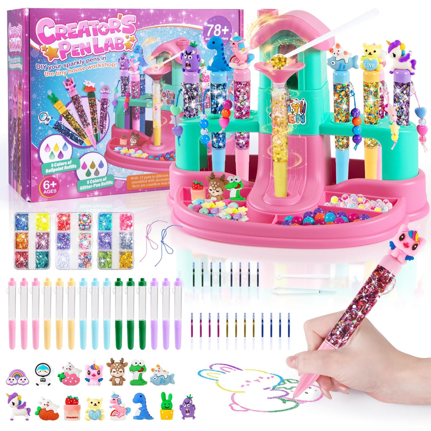 Subao 78+ DIY Glitter Gel Pens Making Kit,Pen Creator Studio,Make Your Own 15 Sparkly Colorful Pens,Creative Arts and Crafts for Kids,Birthday Xmas Gifts for Girls 5 6 7 8 9 10 11 12 Years Old