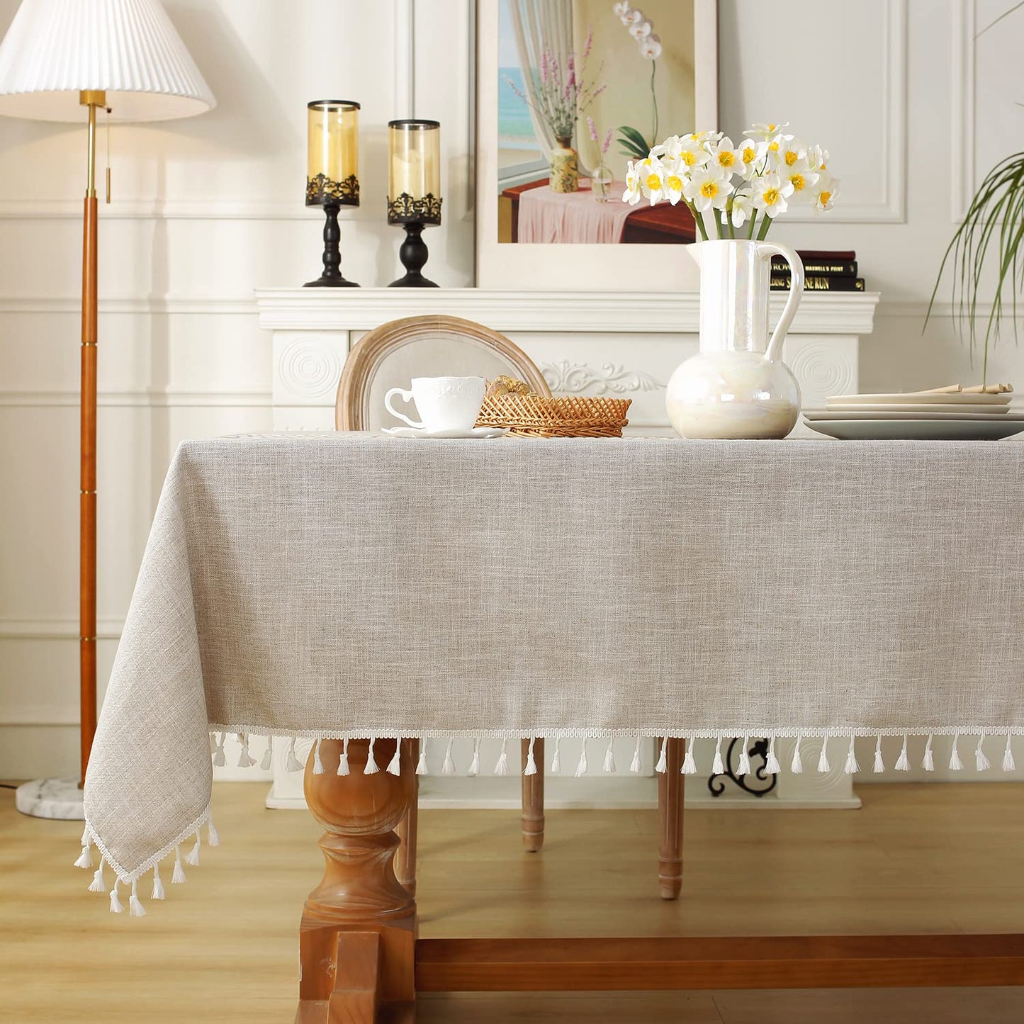 Laolitou Rustic Tablecloth Cotton Linen Waterproof Tablecloths Washable Table Cloths for Kitchen Dining,Party,Holiday,Christmas,Buffet Coffee Lines Rectangle,55''x120'',10-12 Seats