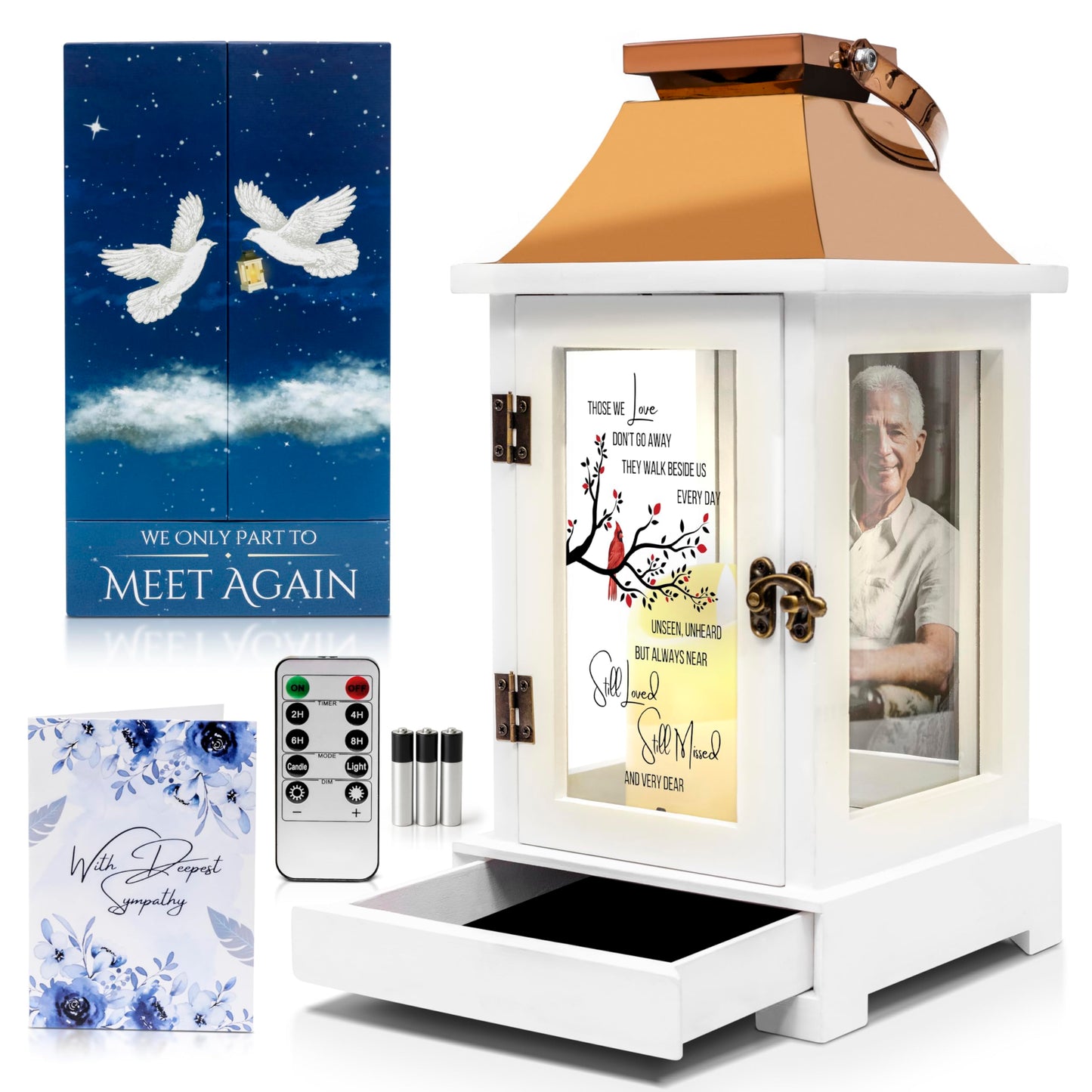 Memorial Lantern with Photo Frame & Keepsake Drawer | Sympathy Gifts for Loss of Loved One, Dad, Husband | Bereavement Memorial Gifts | LED Candle with Timer | Remembrance Gift for Loss by STILLWIND