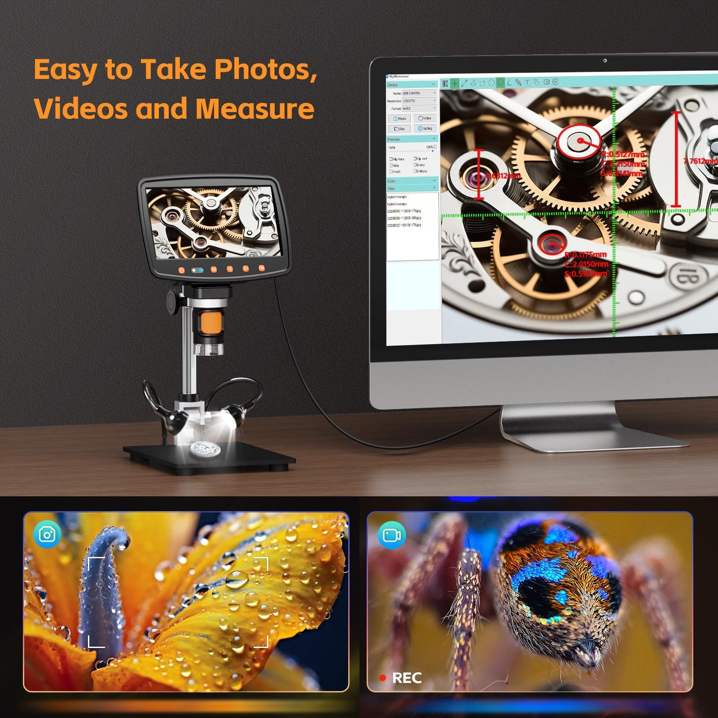 7'' Digital Microscope 1500X, HDMI LCD Microscope 8.5‘’ Longer Stand, Coin Microscope for Adults with 12MP Ultra-Precise Camera Sensor, Compatible with TV/Windows/Mac, 32GB TF Card, 12 Slides