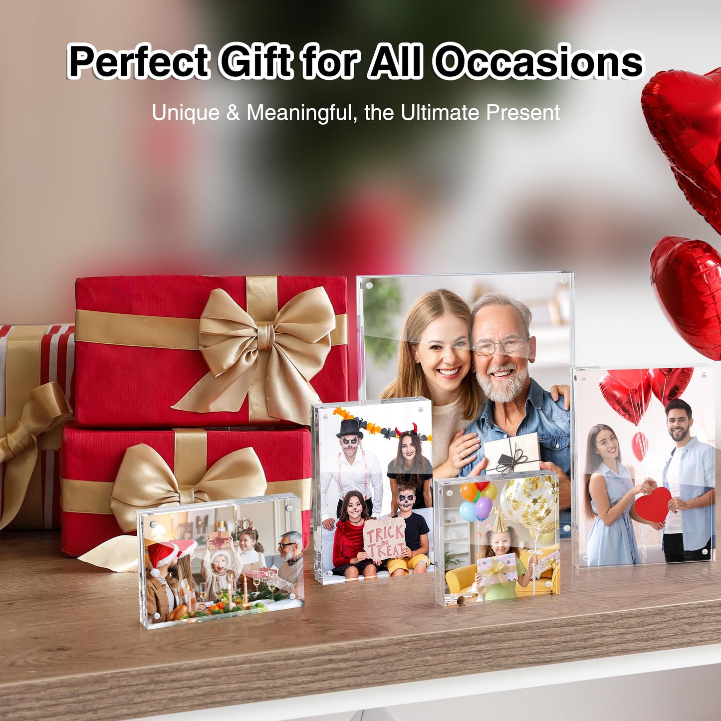 HOUSE DAY Acrylic Picture Frames 5x7, 3 Pack Magnetic 5x7 Picture Frame, Double Sided Clear 5 x 7 Photo Frame with Microfiber Cloth, Frameless FreeStanding 5x7 Frame Gift for Desktop Display