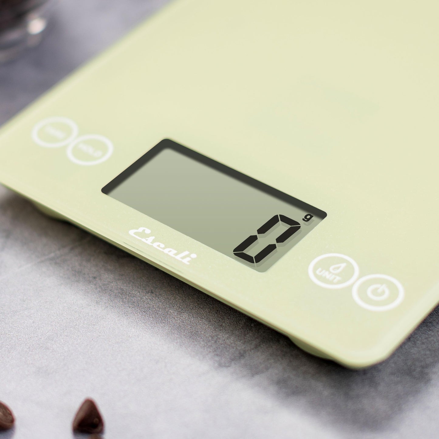 Escali Arti Glass Food Scale Digital Countertop Kitchen, Baking and Cooking Scale with Large Display, 15-Pound Capacity, 9" x 6.5" x .75", Classic Green