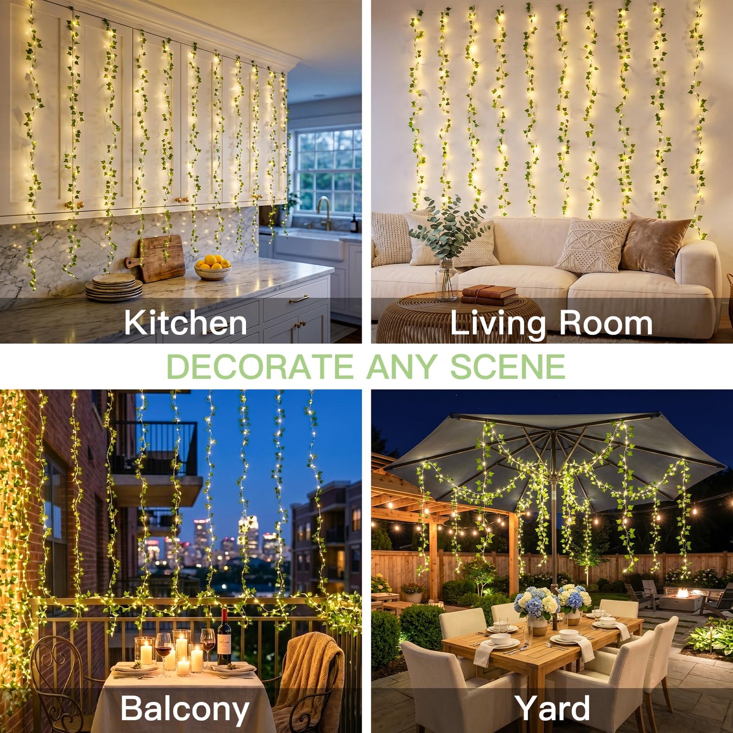suddus 200 LED Vine with Light Plug in, 6.5ft x 6.5ft Ivy Fairy Curtain Lights with Remote, Leaf Fairy Lights for Wall,Bedroom, Dorm, Wedding, Party, Indoor Decor(Warm White)