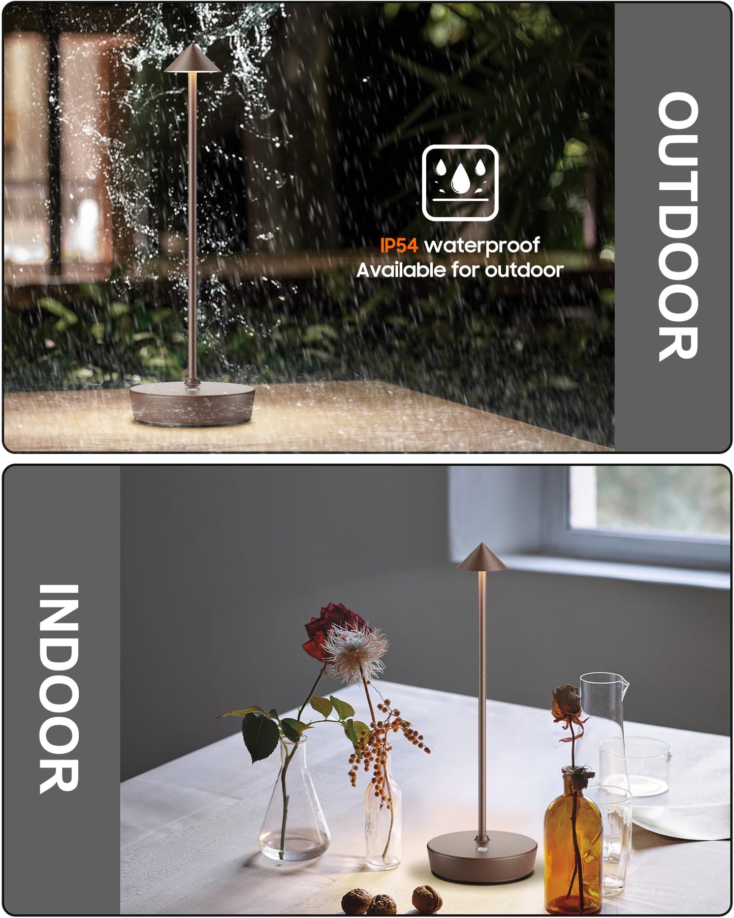 SHANGCAI Cordless Table Lamps Rechargeable, 6000mAh Battery Operated LED Desk Lamp Outdoor Waterproof Portable Touch Dimmable Table Night Light for Patio Restaurant Dining Home Set of 2 Rust